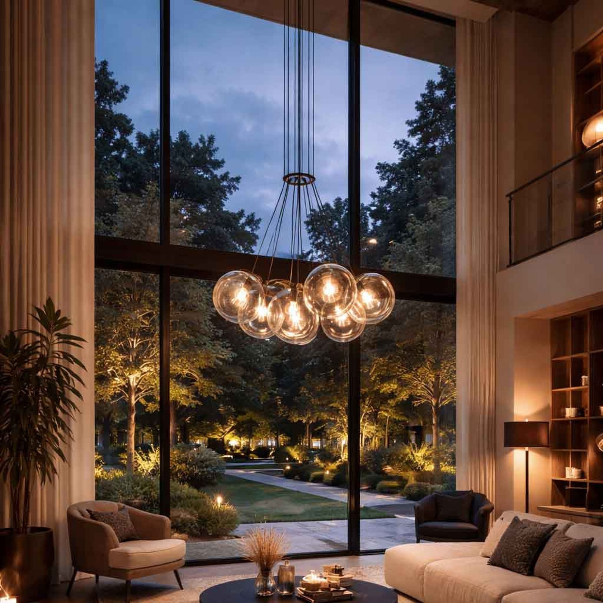 s.luce Pendelleuchte Orb Cluster Glaskugel Galerieleuchte 7-flammig Kupfer Verlauf