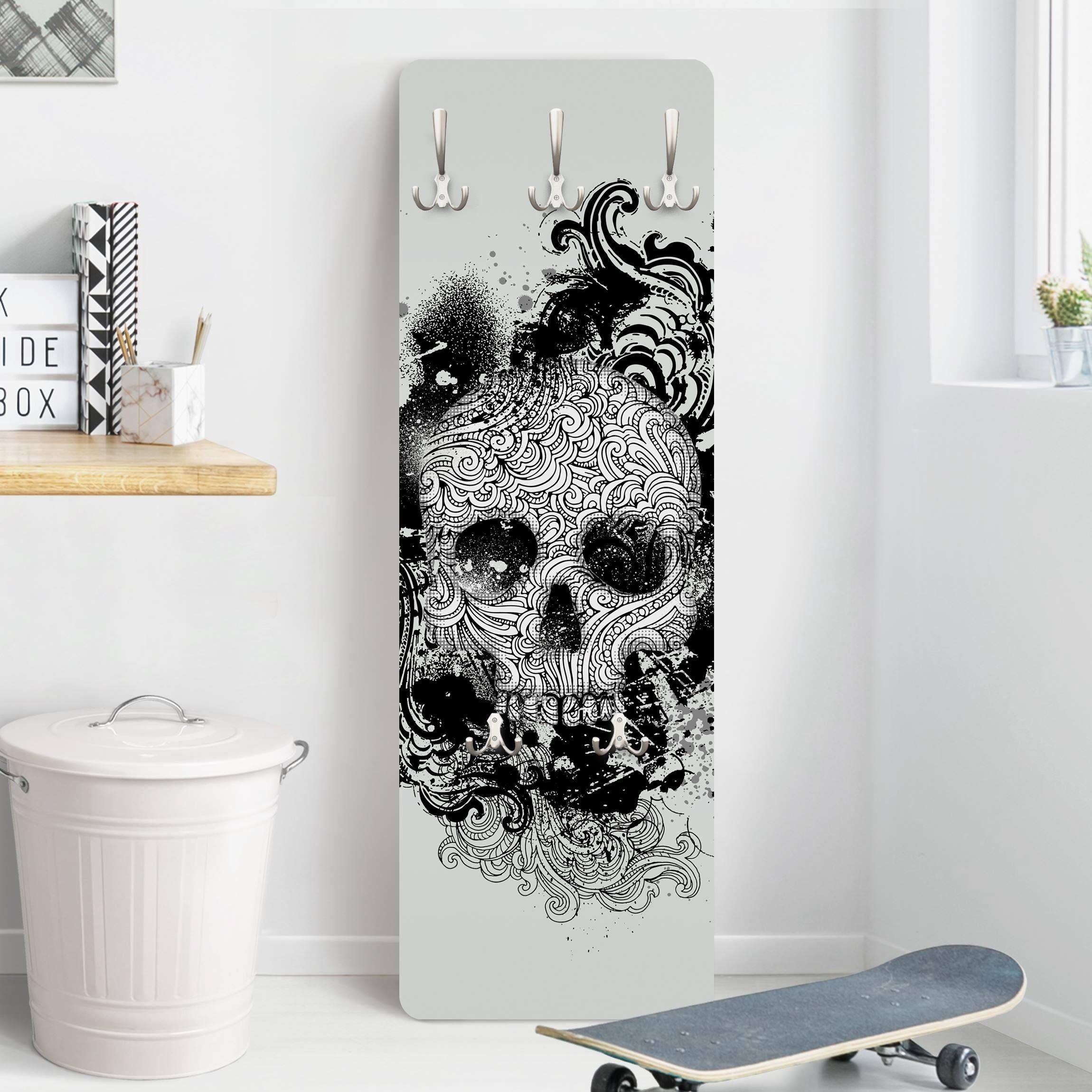 Bilderdepot24 Garderobenpaneel weiss Kunst Muster Skull günstig online kaufen