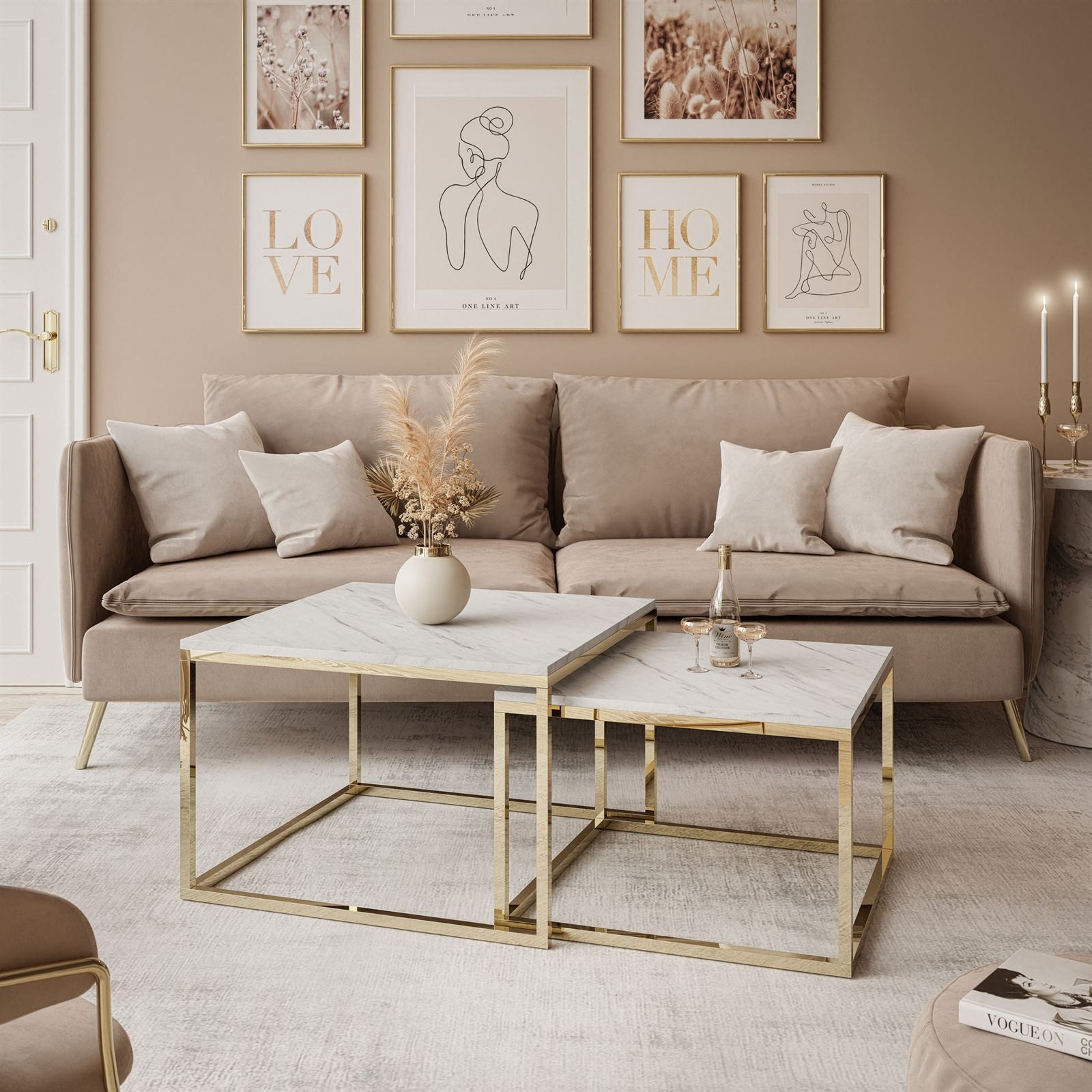 Lookway Couchtisch YOSHI LEVANTO 2in1 mit Goldenem Chromgestell (2er-Set), günstig online kaufen