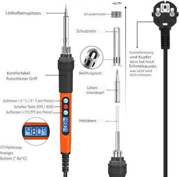 FELIXLEO Lötkolben 90w Lötkolben mit Einstellbare Temperaturen 100-480℃ mit 5 Lötspitzen, 1-tlg.