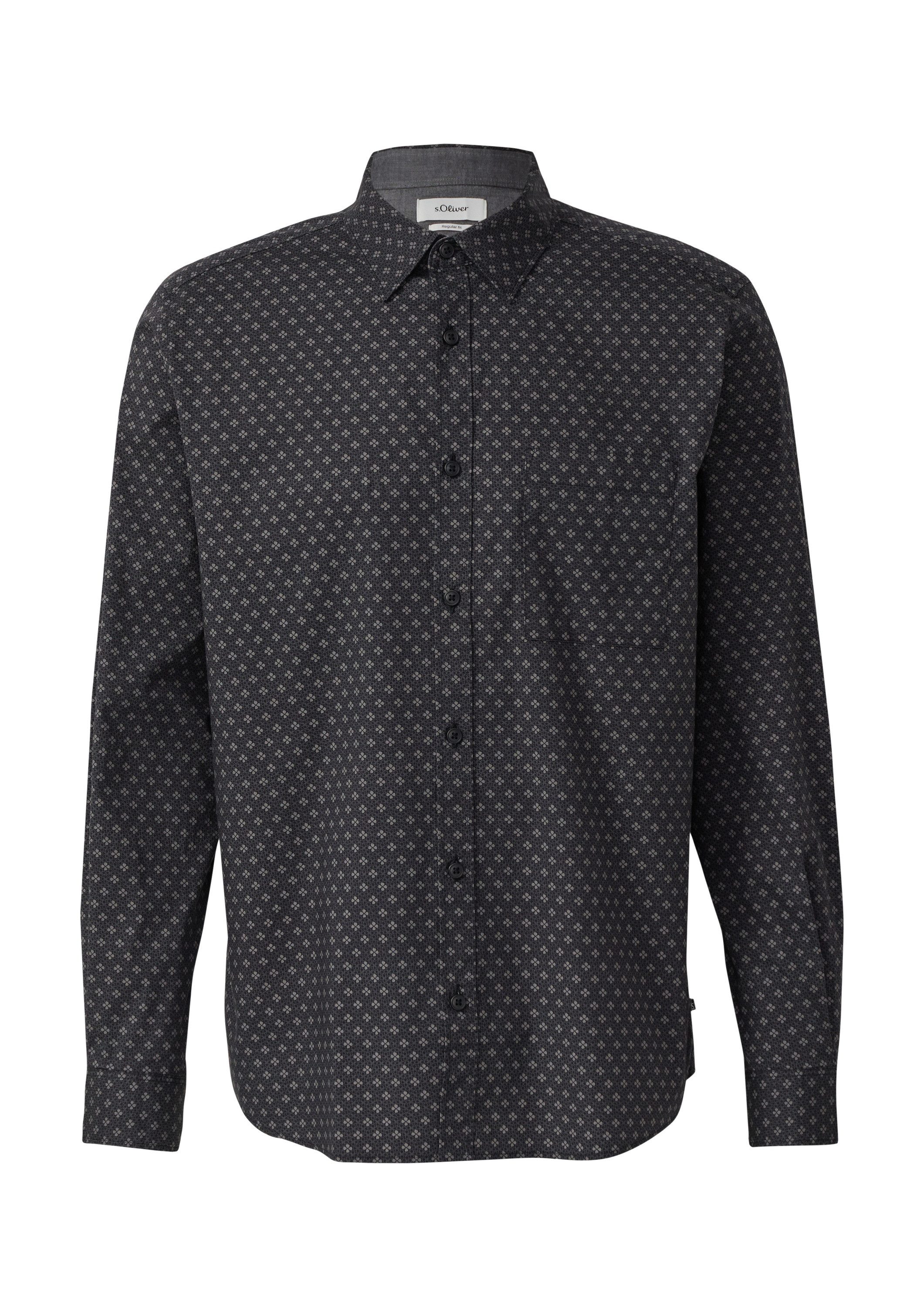 s.Oliver Langarmhemd Hemd Regular Fit: Hemd mit Allover-Print und Brusttasc günstig online kaufen
