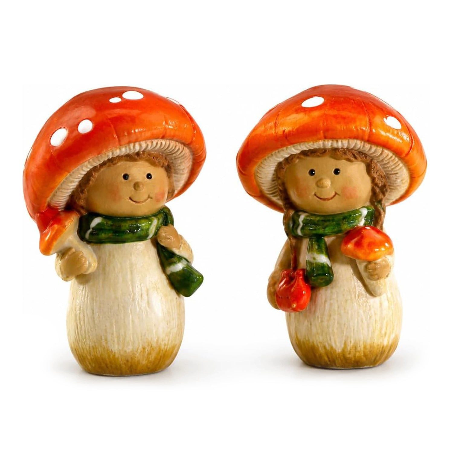 Logbuch-Verlag Dekofigur Pilzkinder 2er-Set Fliegenpilz orange creme grün ca. 9 cm - Herbstdeko