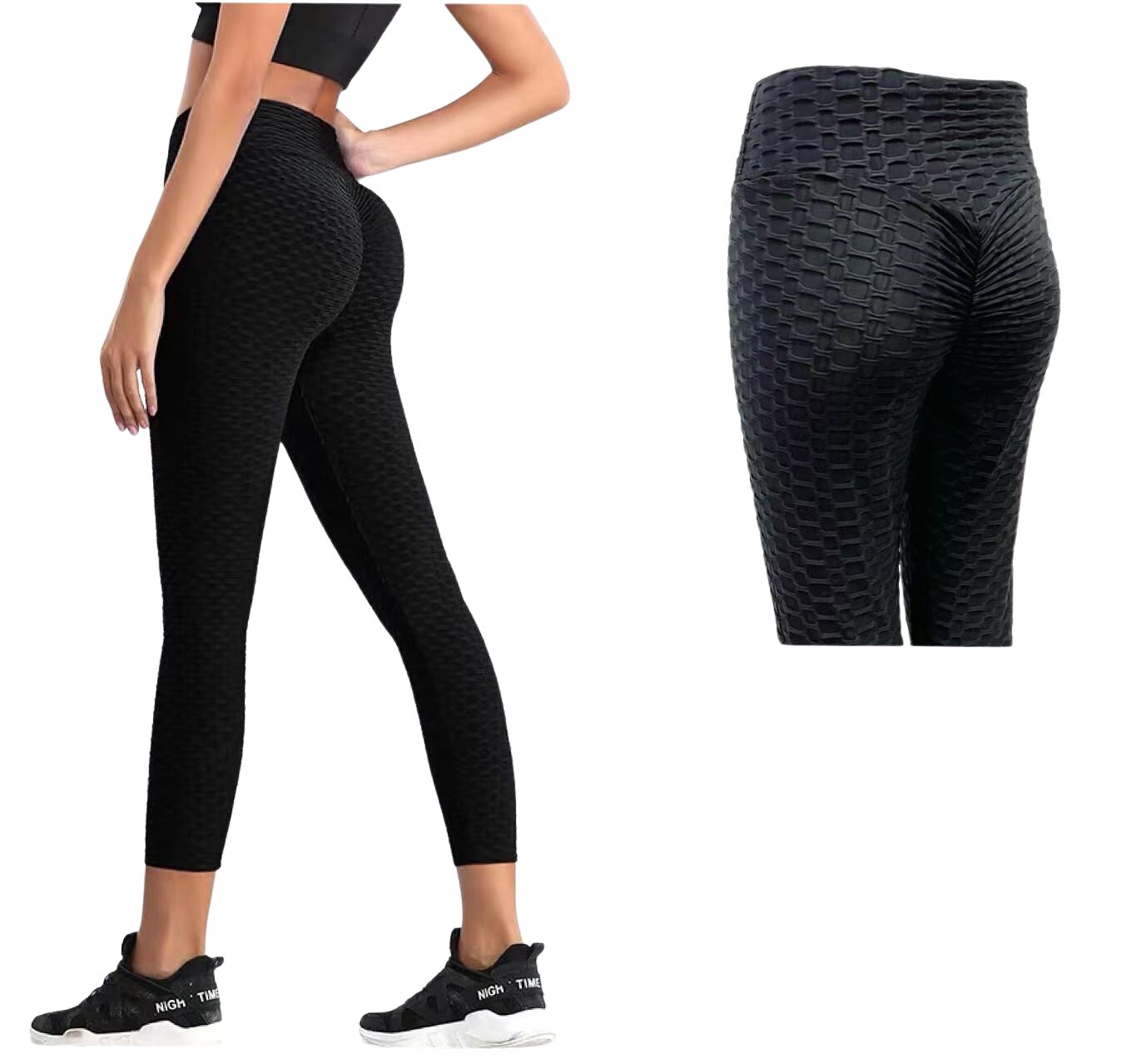 cofi1453 Leggings Damen Leggings Geraffte Hintern Heben Hohe Taille Push Up Boom Booty