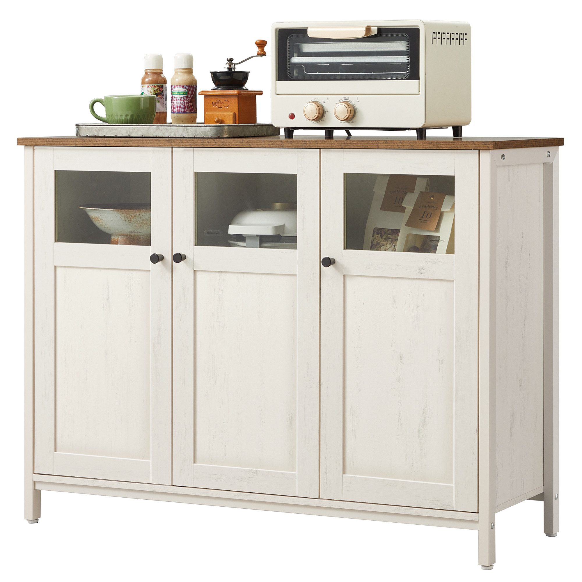 VASAGLE Sideboard Küchenschrank (Aufbewahrungsschrank, Stahlrahmen, Industrie, für Wohnzimmer, Küche, Esszimmer), für Wohnzimmer, Küche, Industriestil, mit Glas – Bild 4 von 5