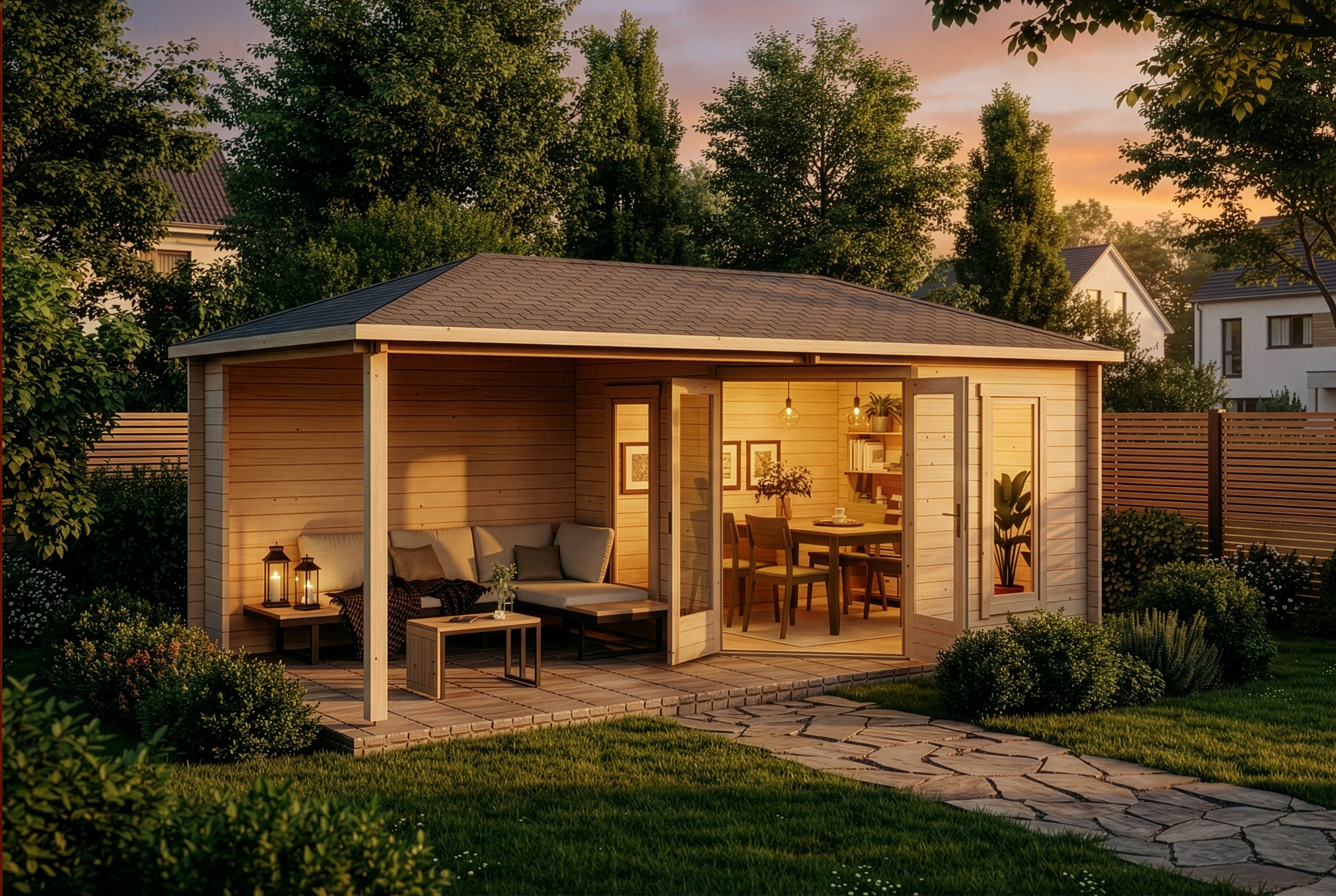 Alpholz Gartenhaus Holz 5-Eck Liwa, BxT: 614x317 cm, in Naturbelassen mit 28mm Wandstärke