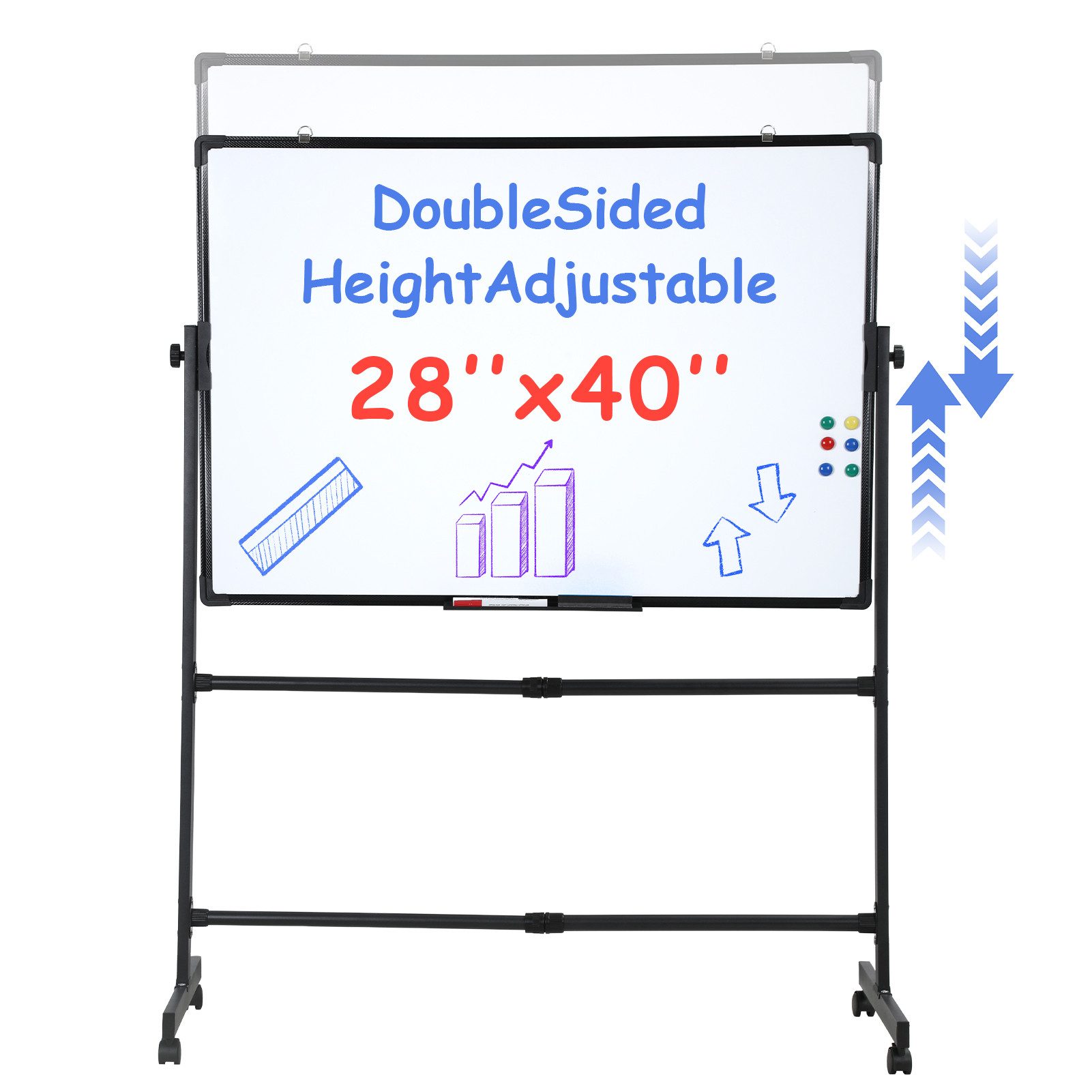 Rutaqian Wandtafel Mobiles Whiteboard Doppelseitiges Magnettafel Stanford mit Rollen, (1-tlg), Höhenverstellbares Drehbar Whiteboards für Zuhause, Schule, Büro