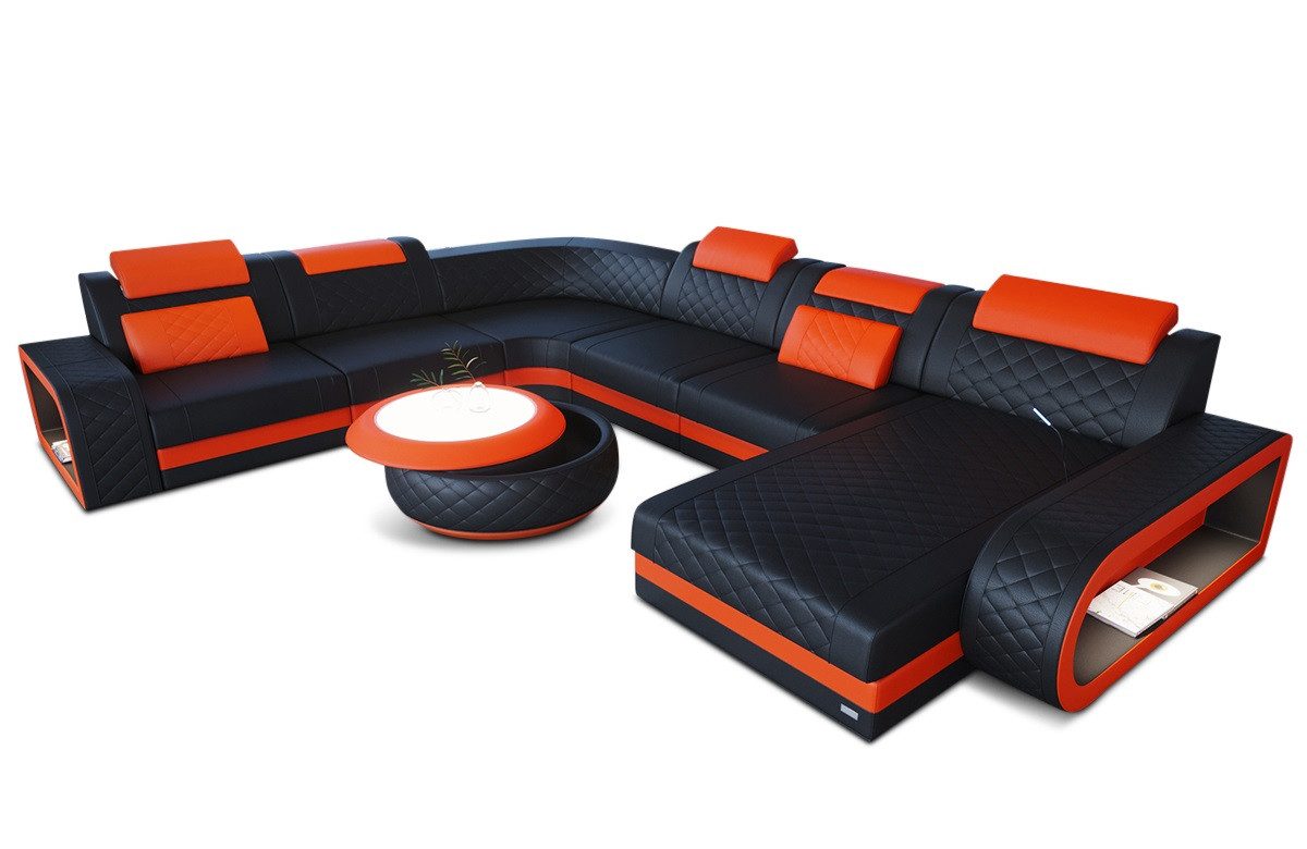 Sofa Dreams Wohnlandschaft Ledercouch Sofa Leder Berlin XXL U Form Ledersofa, Couch, mit LED, wahlweise mit Bettfunktion als Schlafsofa, Designersofa