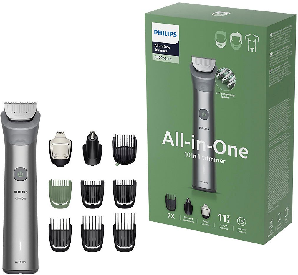 Philips Multifunktionstrimmer Series 5000 MG5921/15, 10-in-1-Trimmer für Gesicht, Körper und Kopfhaare