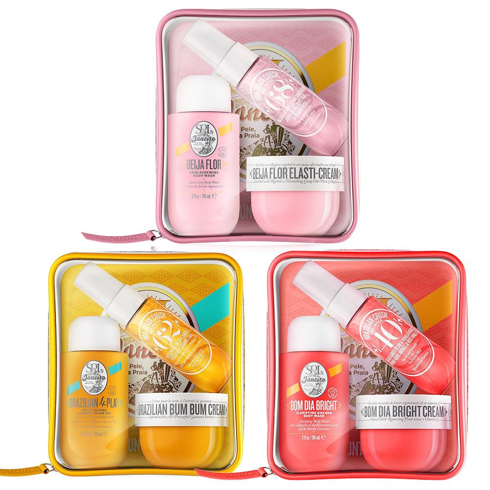 Sol de Janeiro Pflege-Geschenkset Sol de Janeiro Jet Set Trio: Bum Bum + Beija Flor + Bom Dia Bright, 9-tlg., Drei Pflege-Sets mit Duschcreme, Körpercreme & Duft-Mist (9-teilig)