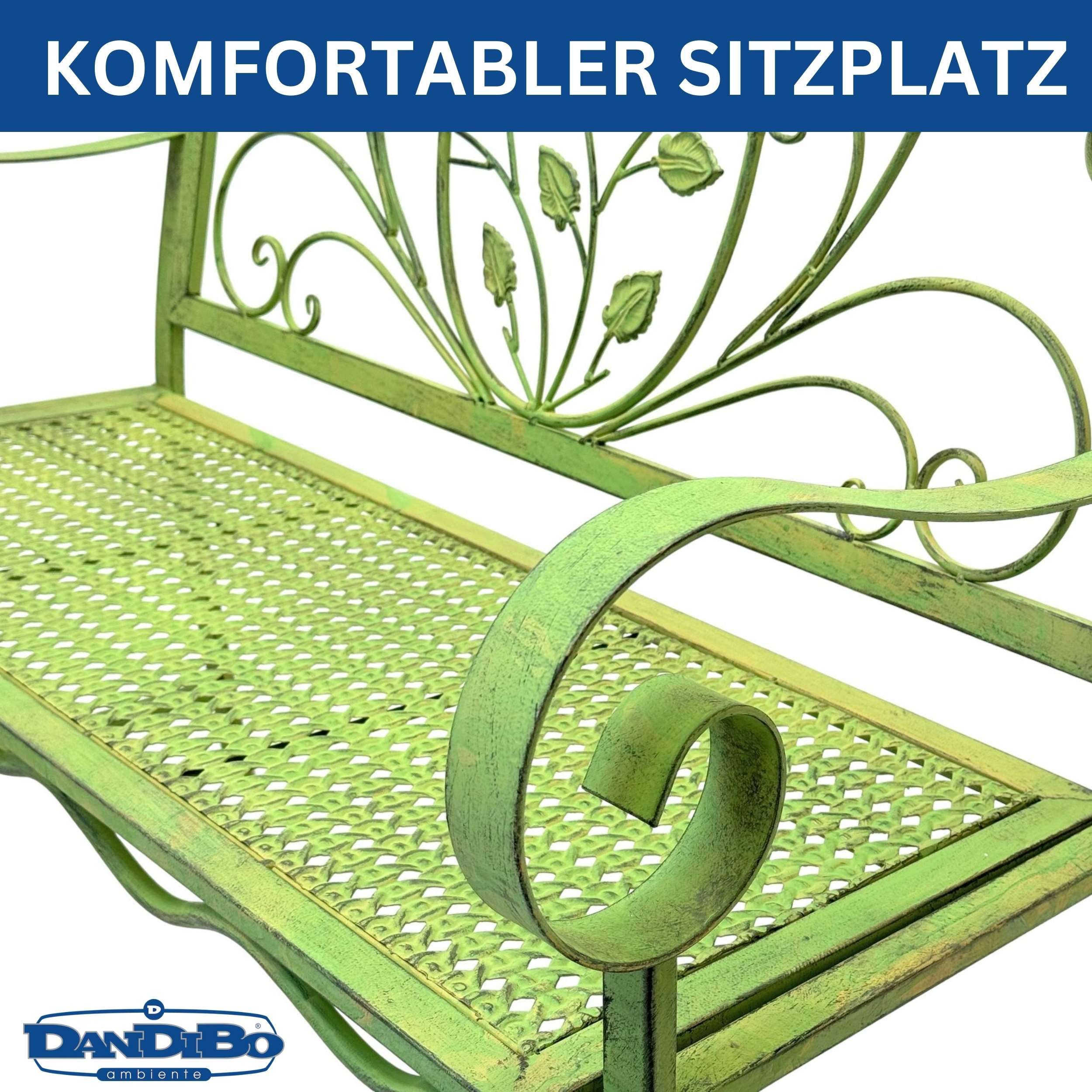 DanDiBo Gartenbank Wetterfest 2 Sitzer Metall Grün 110 cm 96593 Sitzbank Bank Garten, Antik Parkbank