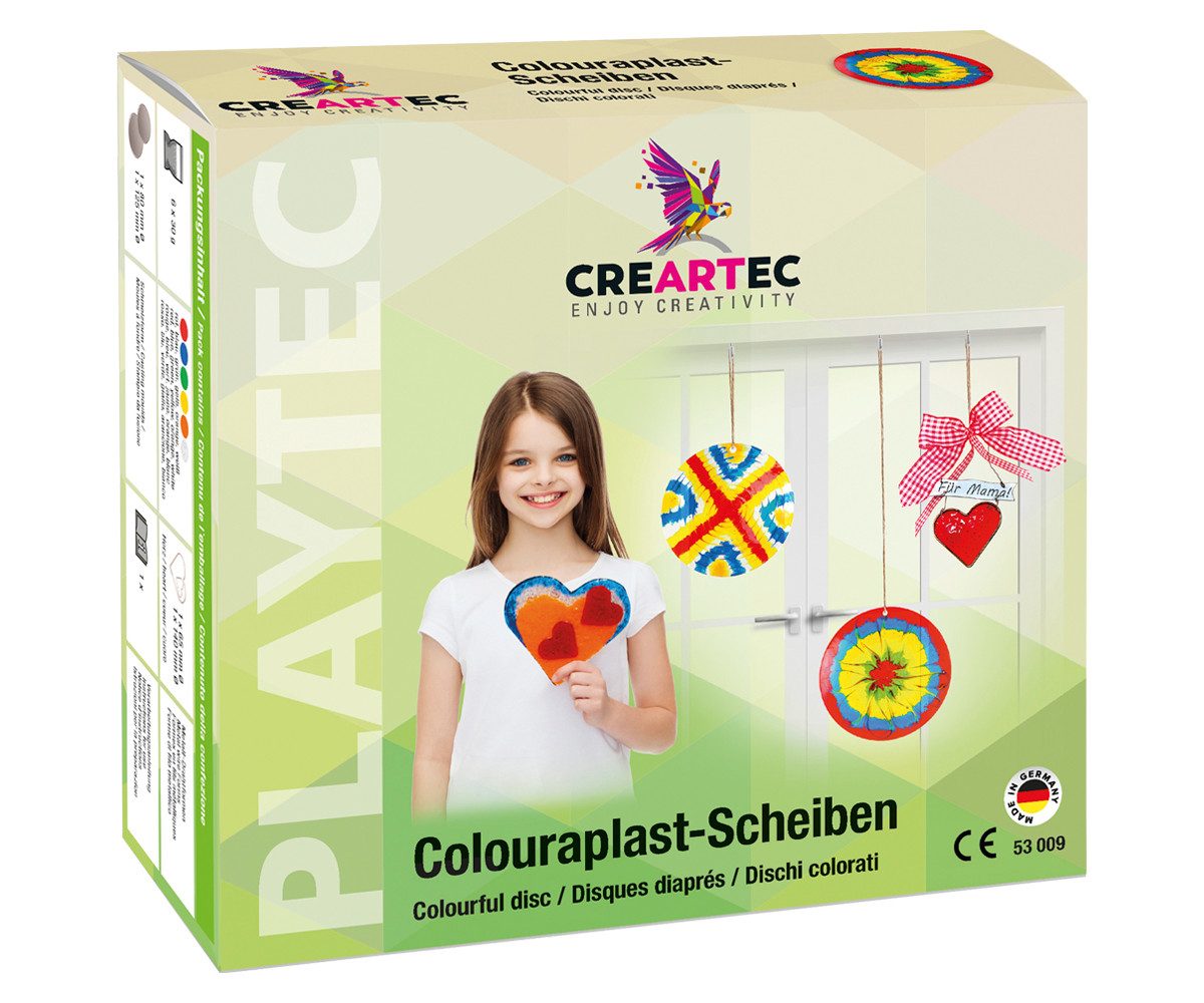 CREARTEC Kreativset 53009, Colourplast Schmelzgranulat Scheiben-Set, 6x30g Colouraplast, Schmelz- & Drahtformen - Made in Germany