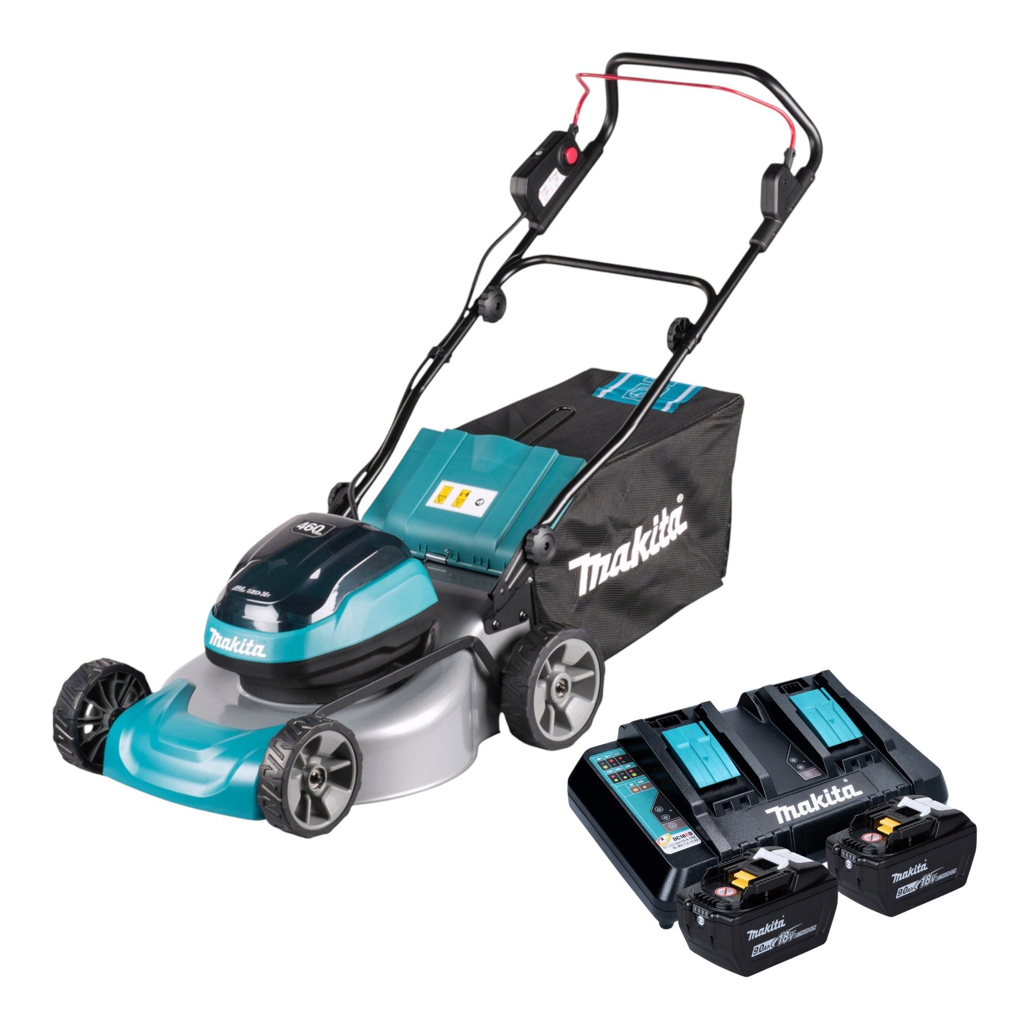 Makita Akkurasenmäher DLM 466 Z 36 V (2x 18 V) 46 cm + 2x Akku 9,0 Ah + Ladegerät