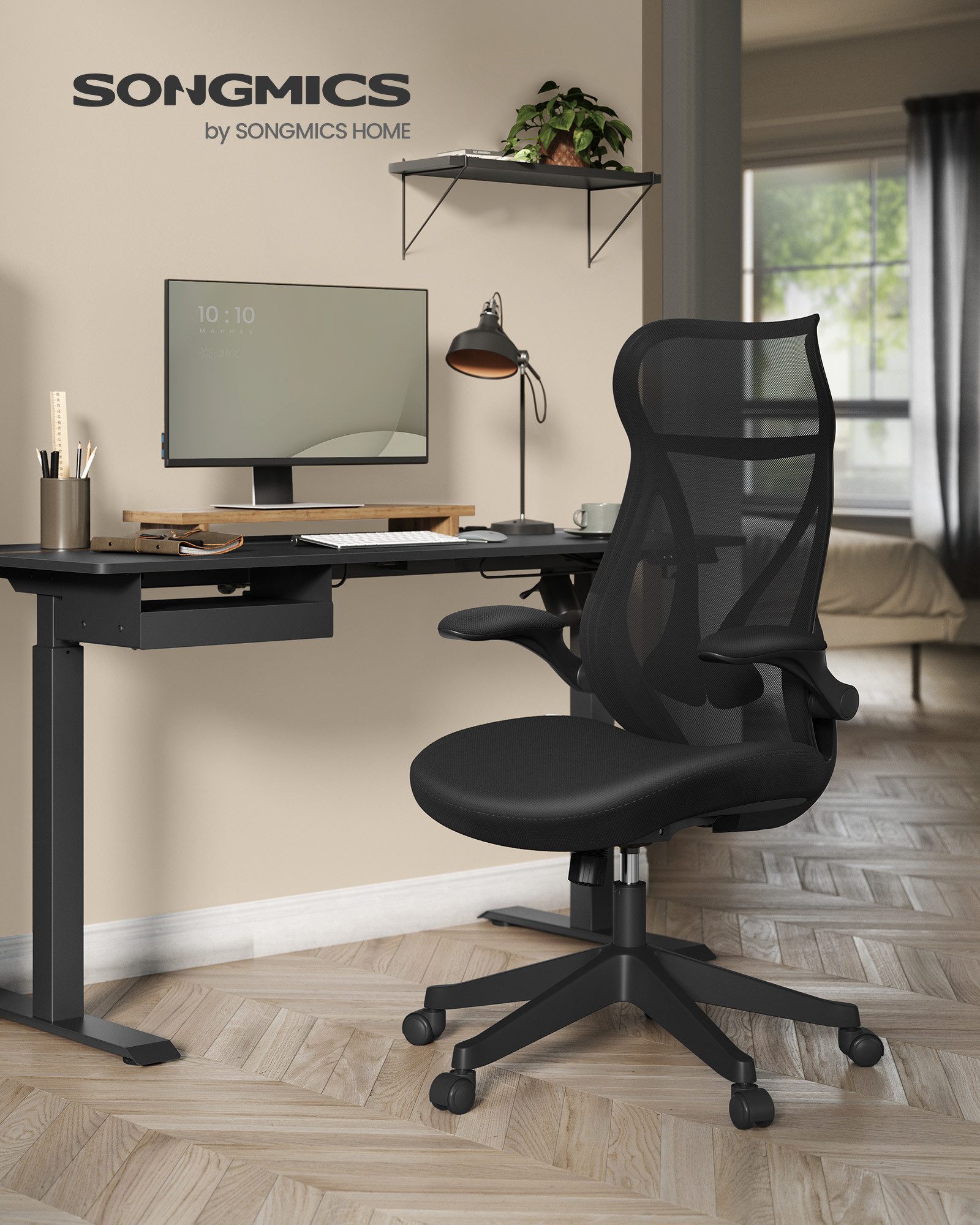SONGMICS Bürostuhl, Schreibtischstuhl, ergonomische Rückenlehne, hochklappb günstig online kaufen