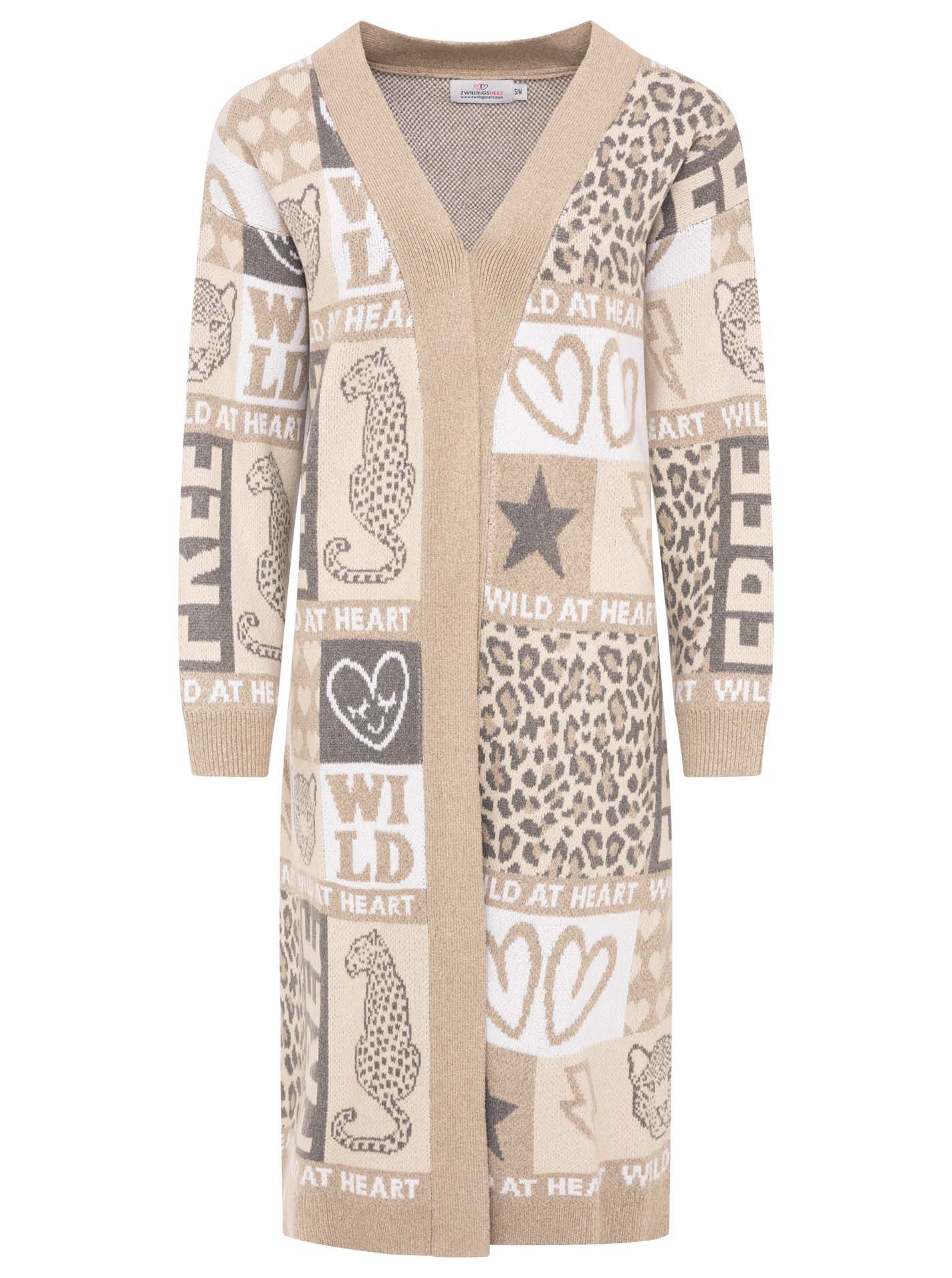 Zwillingsherz Cardigan "WILD" Mustermix in harmonischen Farben, lang geschnitten