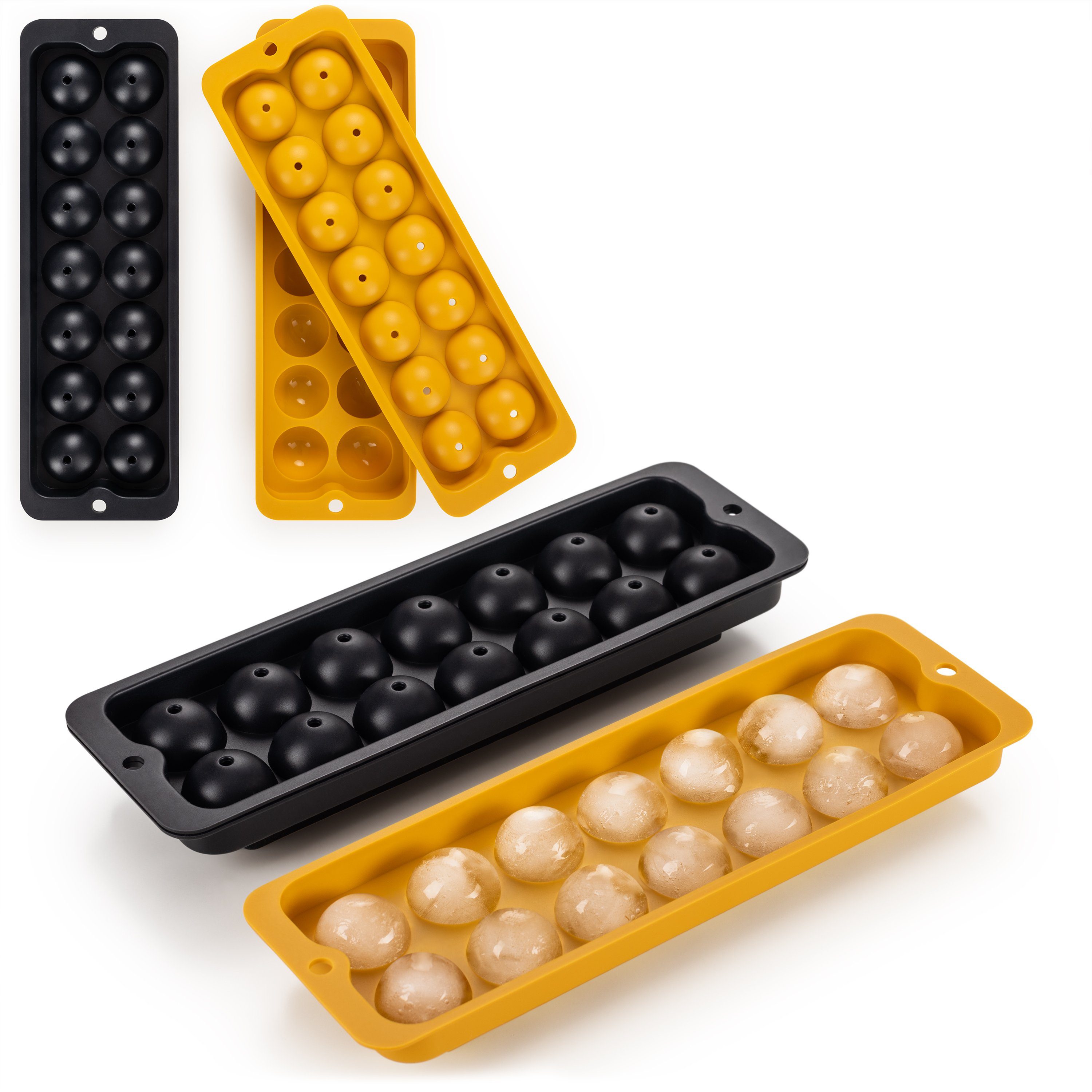 Leichtes Kugeln Gelb Eiskugelform Eiswürfel BPA M, 2x14er Blumtal Pack, - Eiswürfelform Herauslösen der frei, Kugelgröße & Schwarz Silikon Eiswürfelform