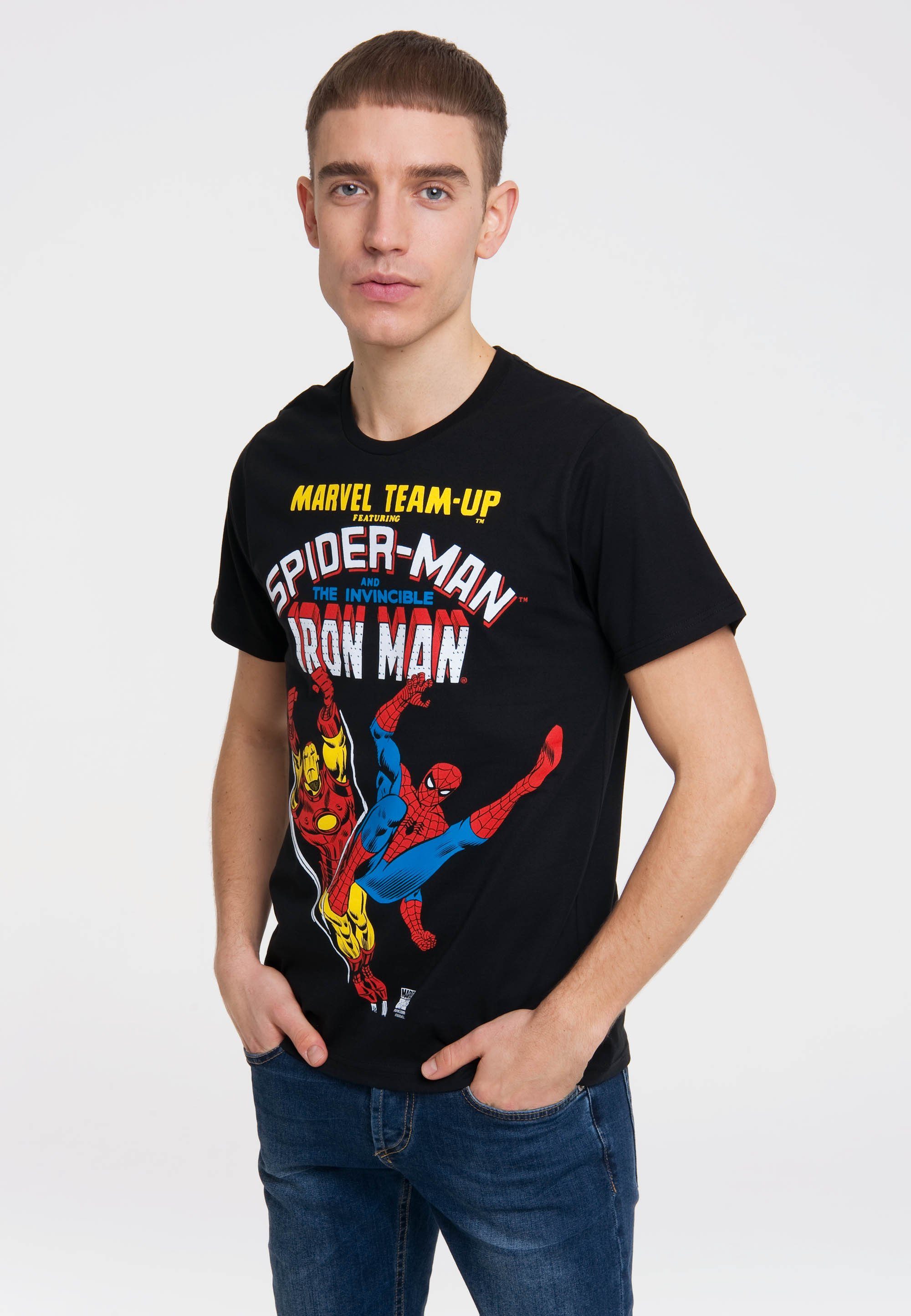 Herren Shirts LOGOSHIRT T-Shirt mit Spiderman und Iron Man-Druck