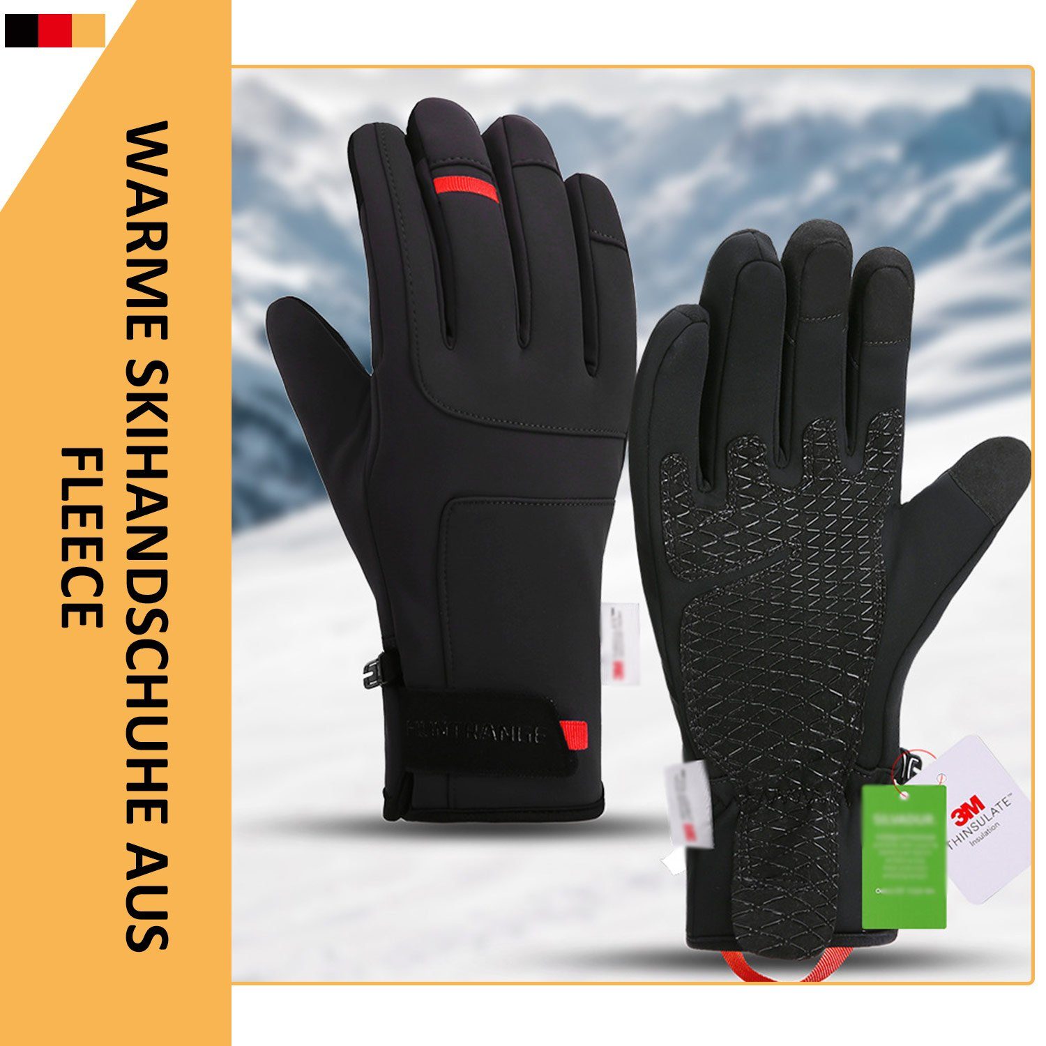 MAGICSHE Skihandschuhe Warme Schwarz Touchscreen Winddicht Winter Handschuhe