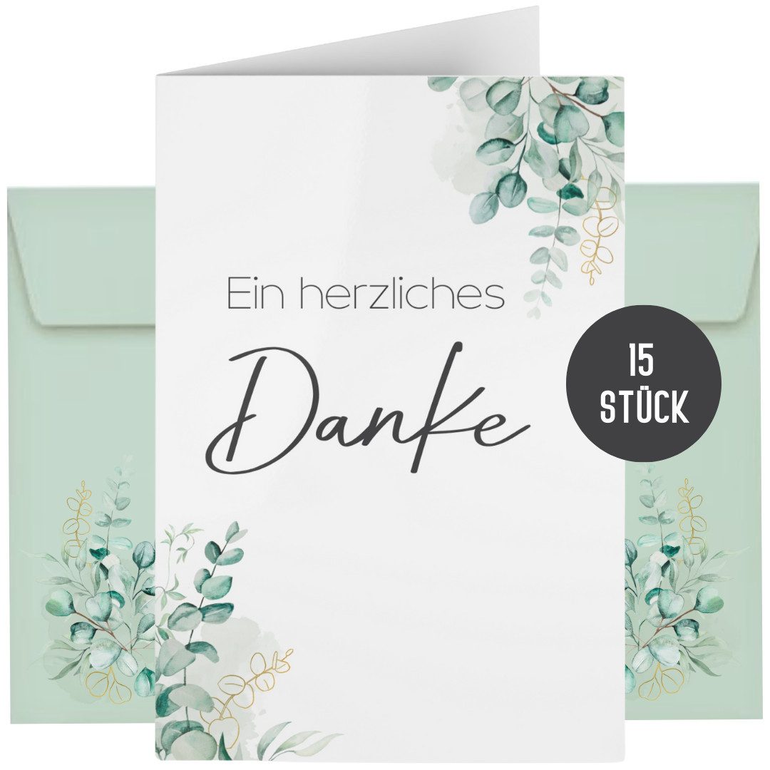 Things of Happiness Dankeskarte 15 Dankeskarten inkl. Briefumschläge, Dankeskarten Set, Dankeskarte Hochzeit Taufe Geburt