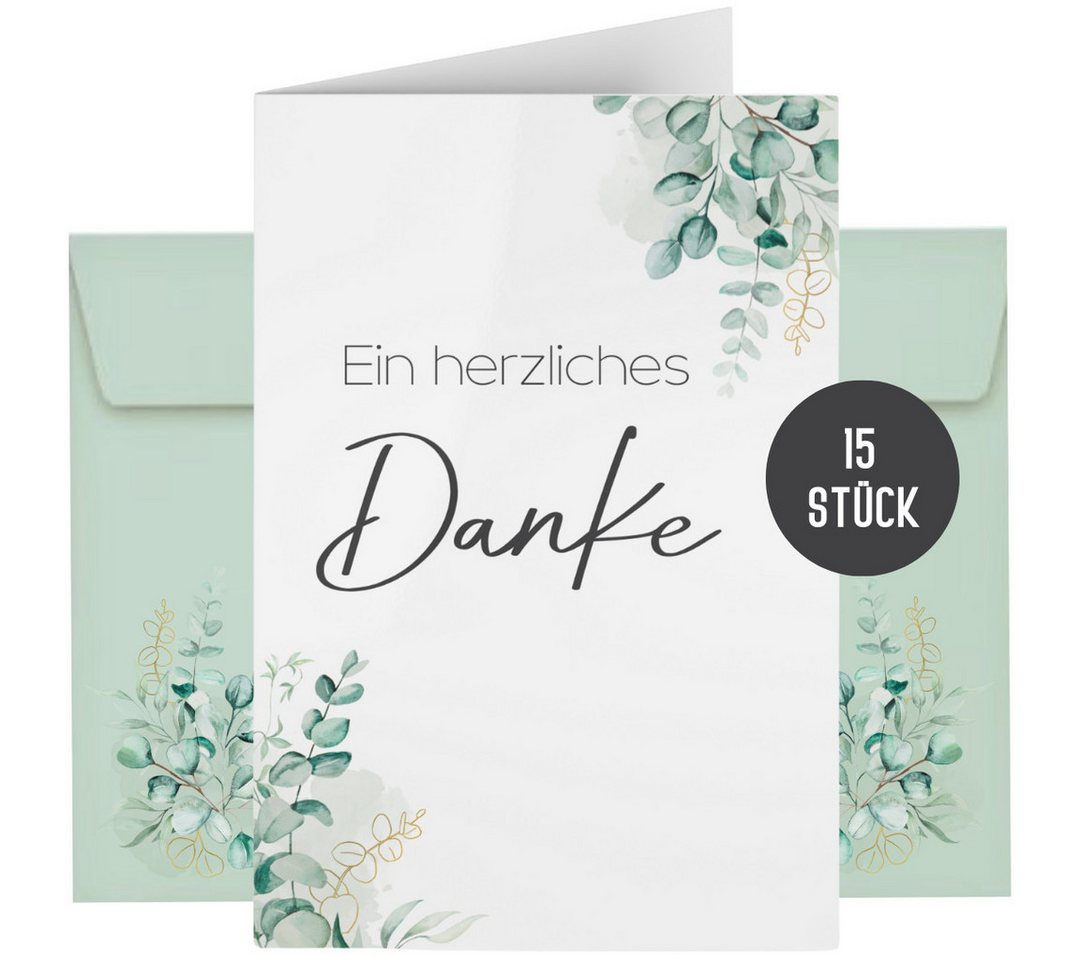 Things of Happiness Dankeskarte 15 Dankeskarten inkl. Briefumschläge, Dankeskarten Set, Dankeskarte Hochzeit Taufe Geburt