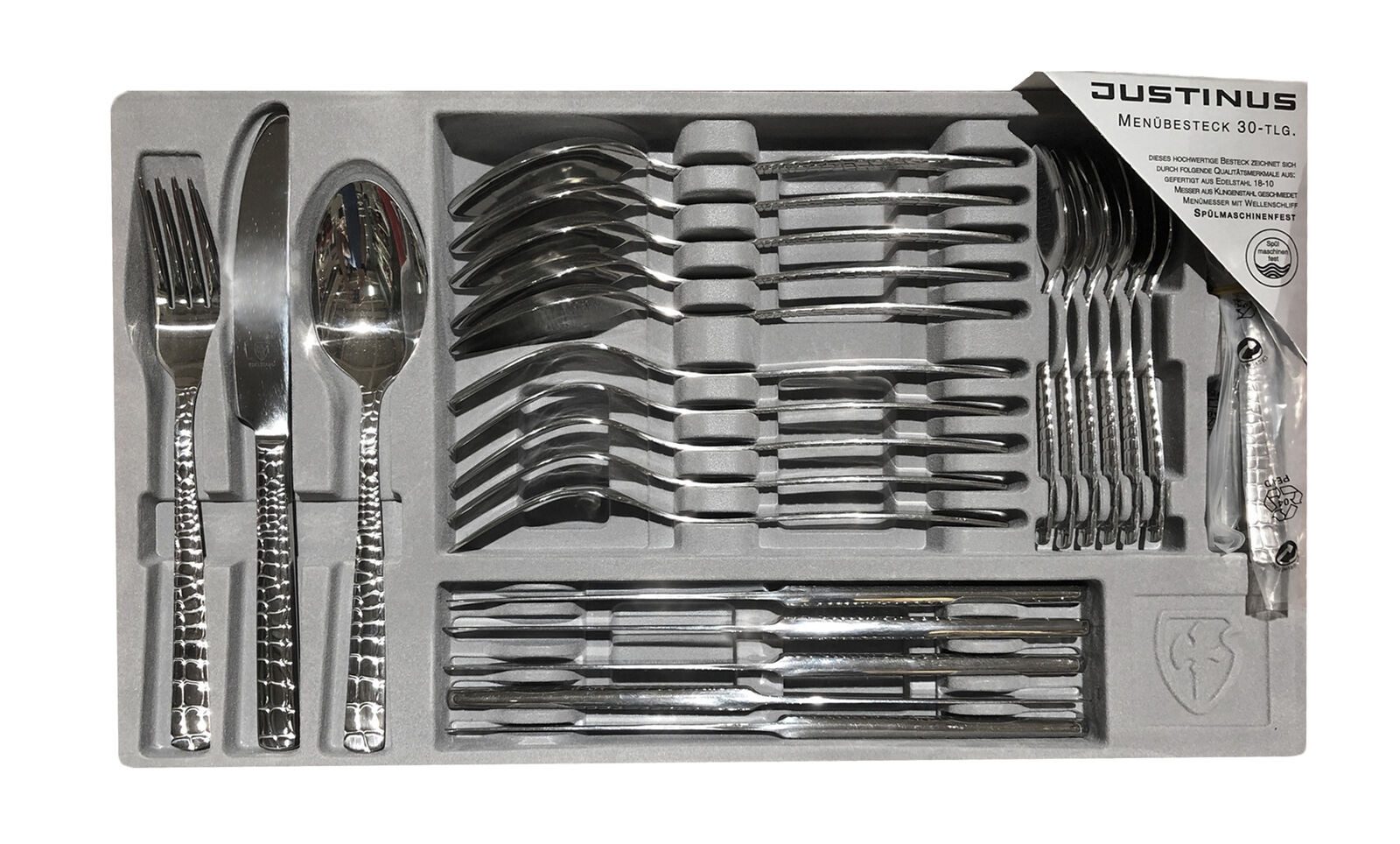 JUSTUS Besteck-Set Justinus Besteckset Croco 30tlg Edelstahl 18 10 Silber Design, 6 Personen, Edelstahl 18/10