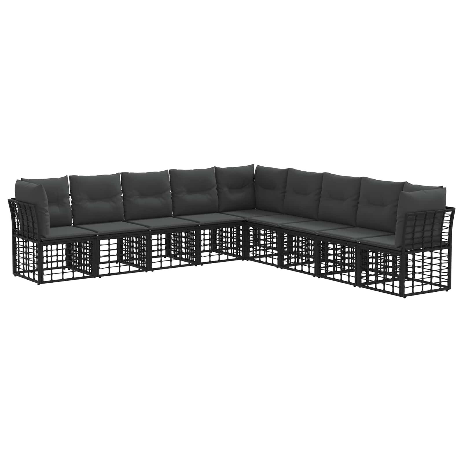 vidaXL Gartenlounge-Set Outdoor-Sofagarnitur mit Kissen 9 pcs Schwarz Polyester, (9-tlg)