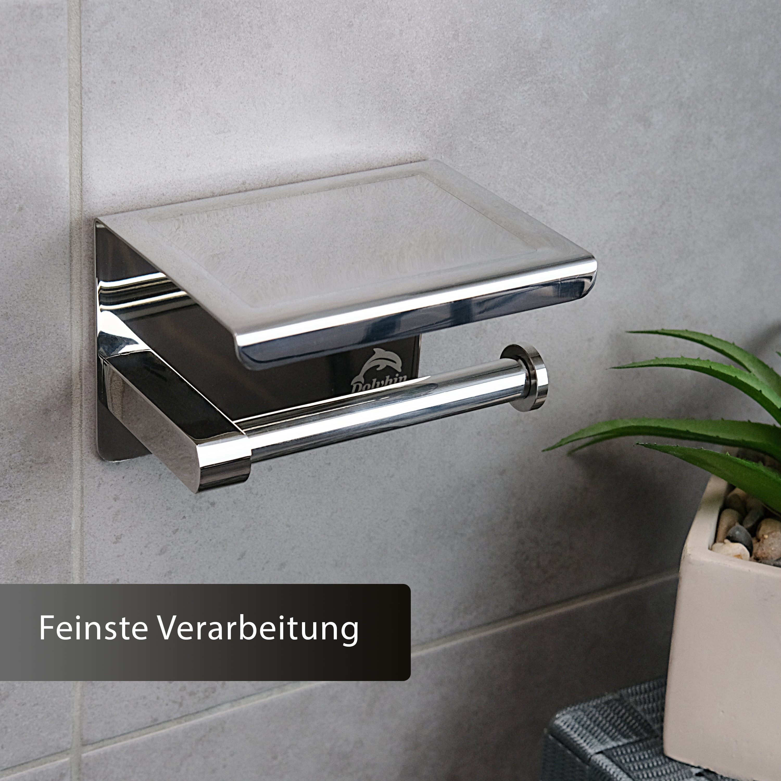 Dolvhin Toilettenpapierhalter ohne Bohren, Edelstahl Klopapierhalter mit Ablage, WC Klorollenhalter, zum Kleben inkl. extra starkem 3M Klebestreifen – Bild 3 von 5