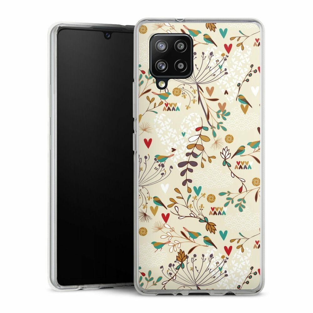 DeinDesign Handyhülle Retro Vogel Blumen Floral Wilderness, Samsung Galaxy A42 5G Silikon Hülle Bumper Case Handy Schutzhülle