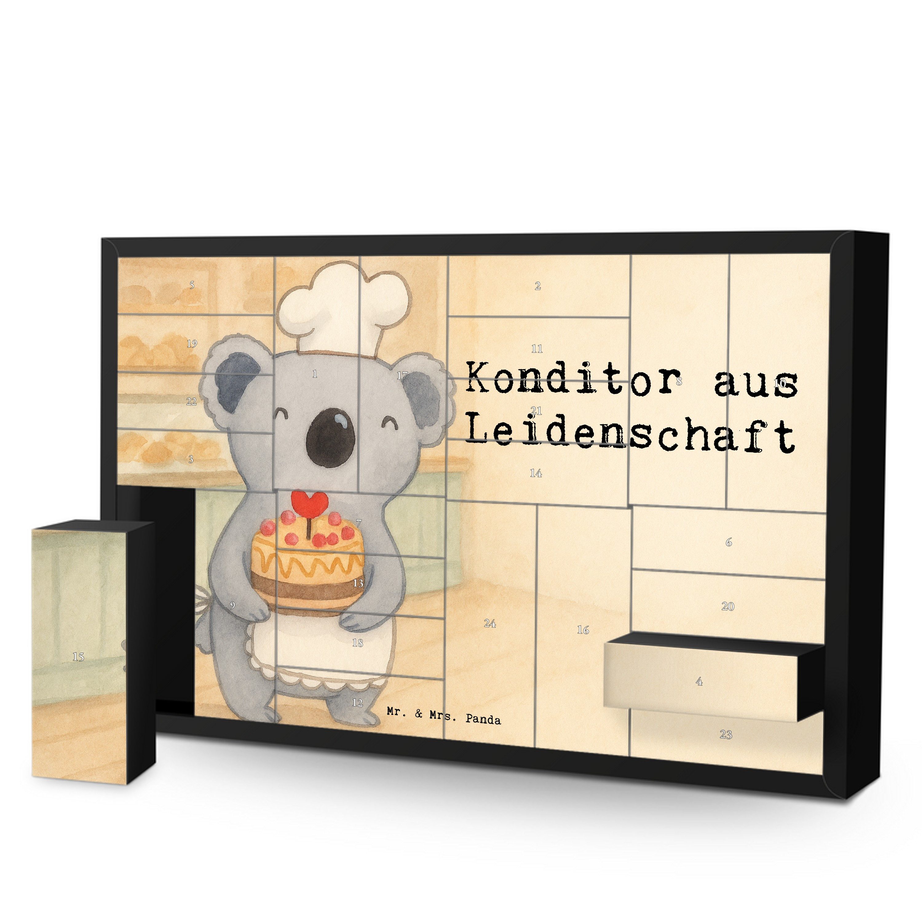Mr. & Mrs. Panda Adventskalender Konditor Leidenschaft Design, Adventskalender, Weiß, Geschenke Advent (Packung, 1-tlg)