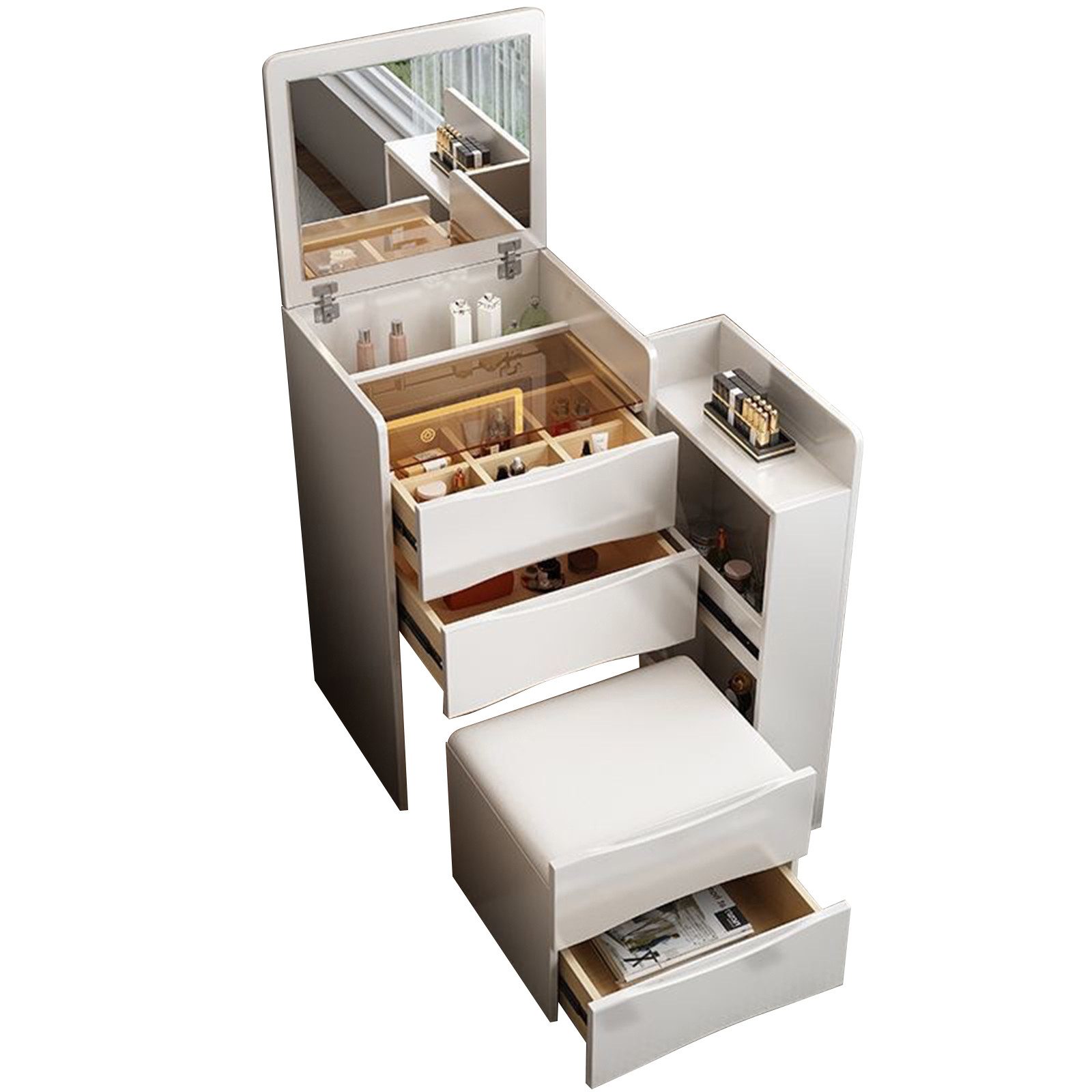 TWSOUL Schminktisch Mini-Schminktisch mit LED-Spiegel, Sideboard & Hocker, günstig online kaufen