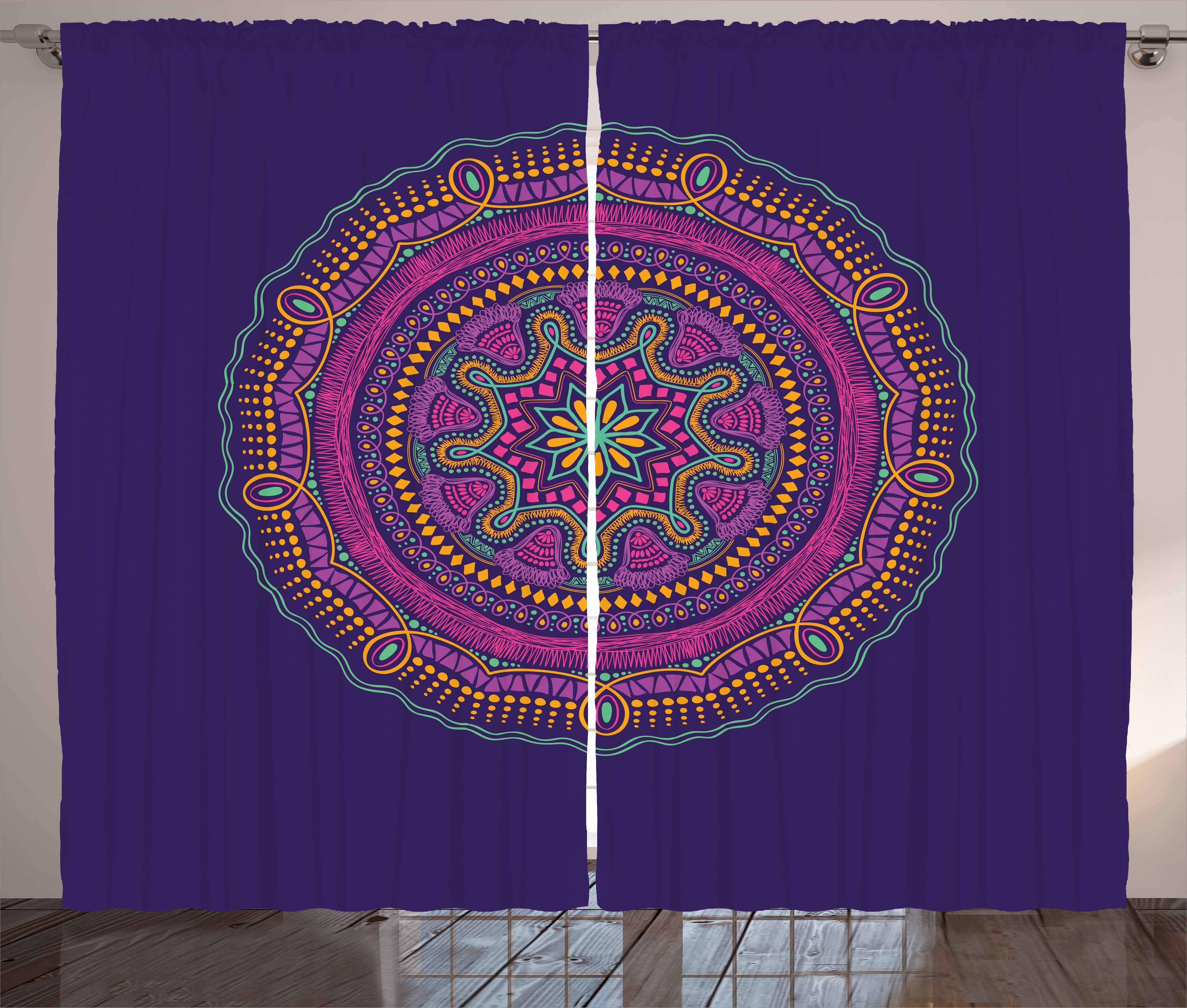 Gardine Schlafzimmer Kräuselband Vorhang mit Schlaufen und Haken, Abakuhaus, Yoga Hippie-Mandala Lila