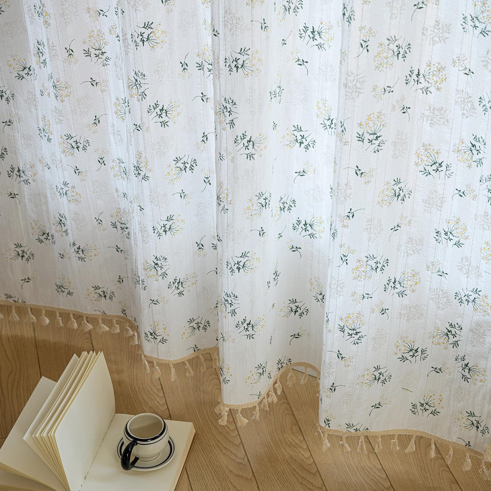 Zyronn Vorhang Gardinen Halbtransparente Gardinen, Stangendurchzug und Quasten (1 St), Bodenlange Fenstervorhänge für Schlafzimmer Wohnzimmer – Bild 4 von 5