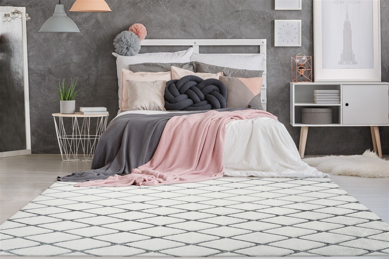 Kayoom Teppich in Weiß / Anthrazit, 100% Polyester - 230x160cm (LxB)