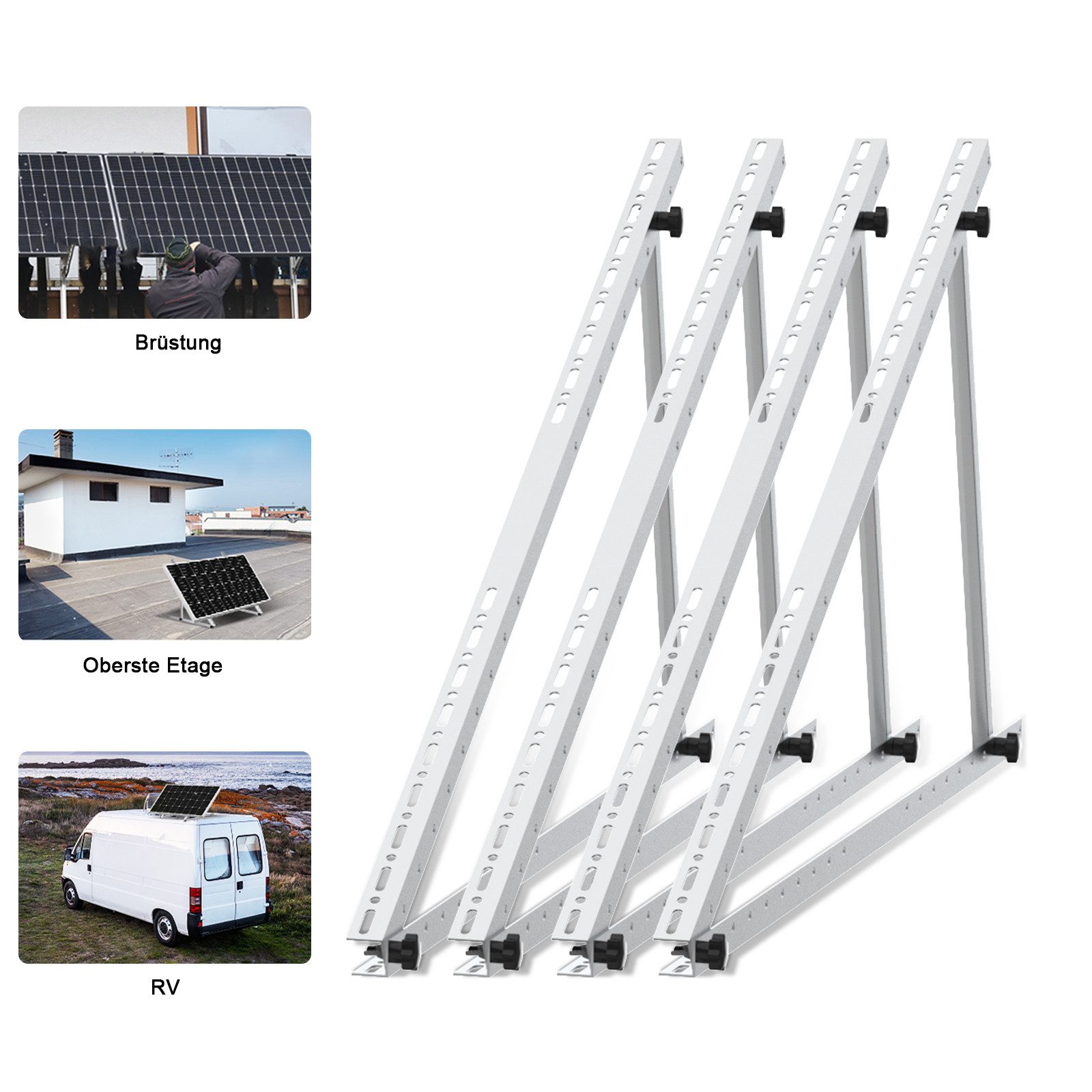 Rhein Beleuchtung Solarmodul-Halterung Verstellbare Solarmodul-Halterung 118 cm, (4-tlg., für 400–600 W Solarpanels, ideal für Балконные электростанции, 0–90° Neigung, wetterfest, ohne Bohren)
