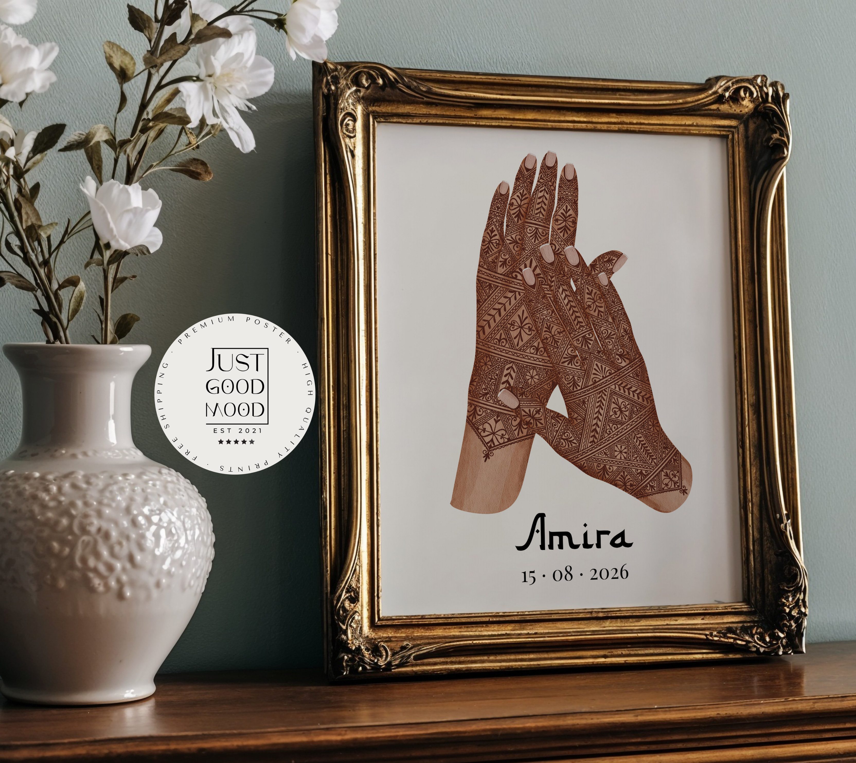 JUSTGOODMOOD Poster Hände Paar Hochzeit Geschenkidee Personalisierte Namen Datum Liebe Ver, B (1 St)