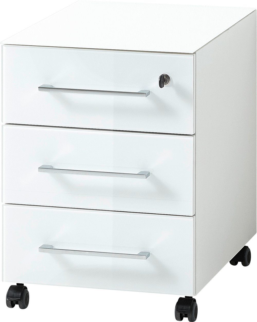 moebel-dich-auf Schreibtisch MONTERREY (Schreibtisch + Rollcontainer), Front und Oberboden aus Glas