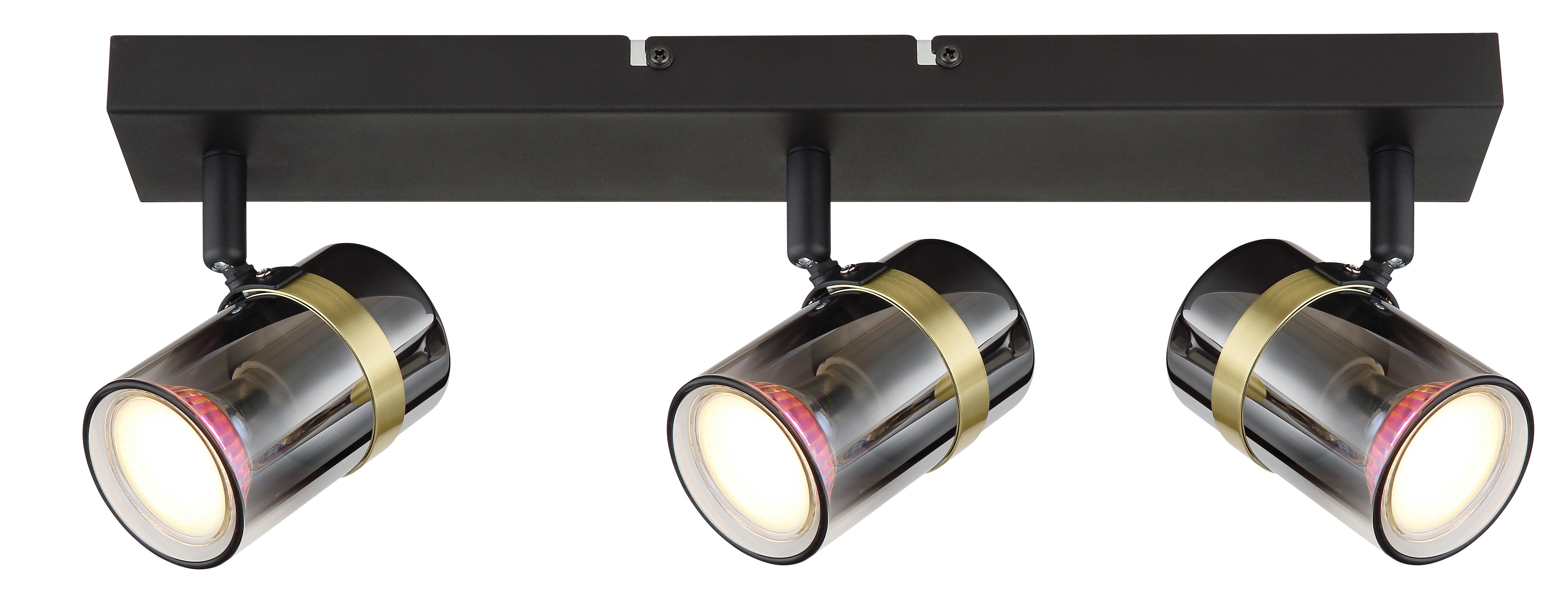 GLOBO LIGHTING Deckenstrahler TRABBY, ohne Leuchtmittel, Deckenspot/schwarz/Glas rauchfarben/messingfarben/Flur/Wohnzimmer