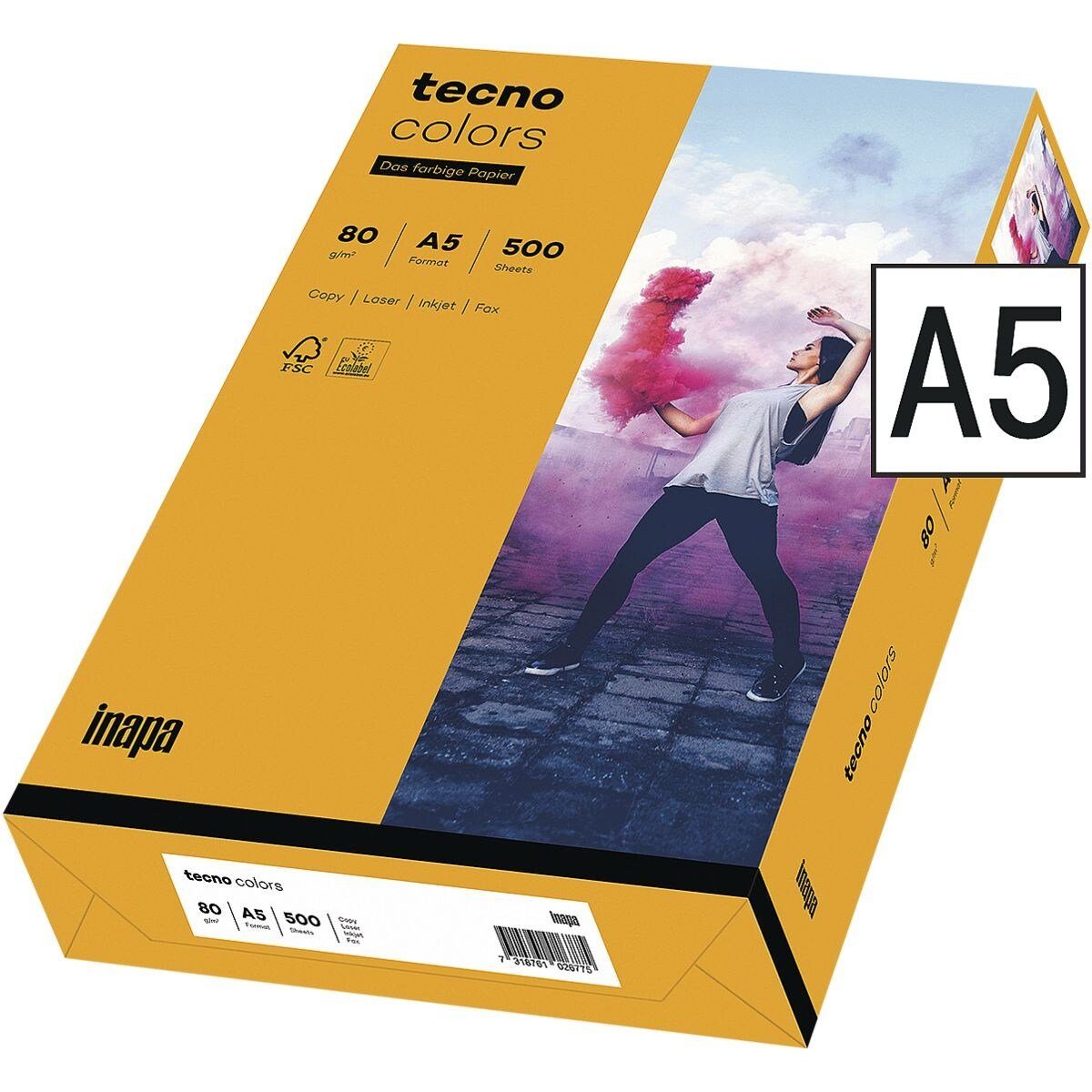 Inapa tecno Drucker- und g/m² DIN Pastellfarben, Format A5, mittelorange Kopierpapier 80 Rainbow
