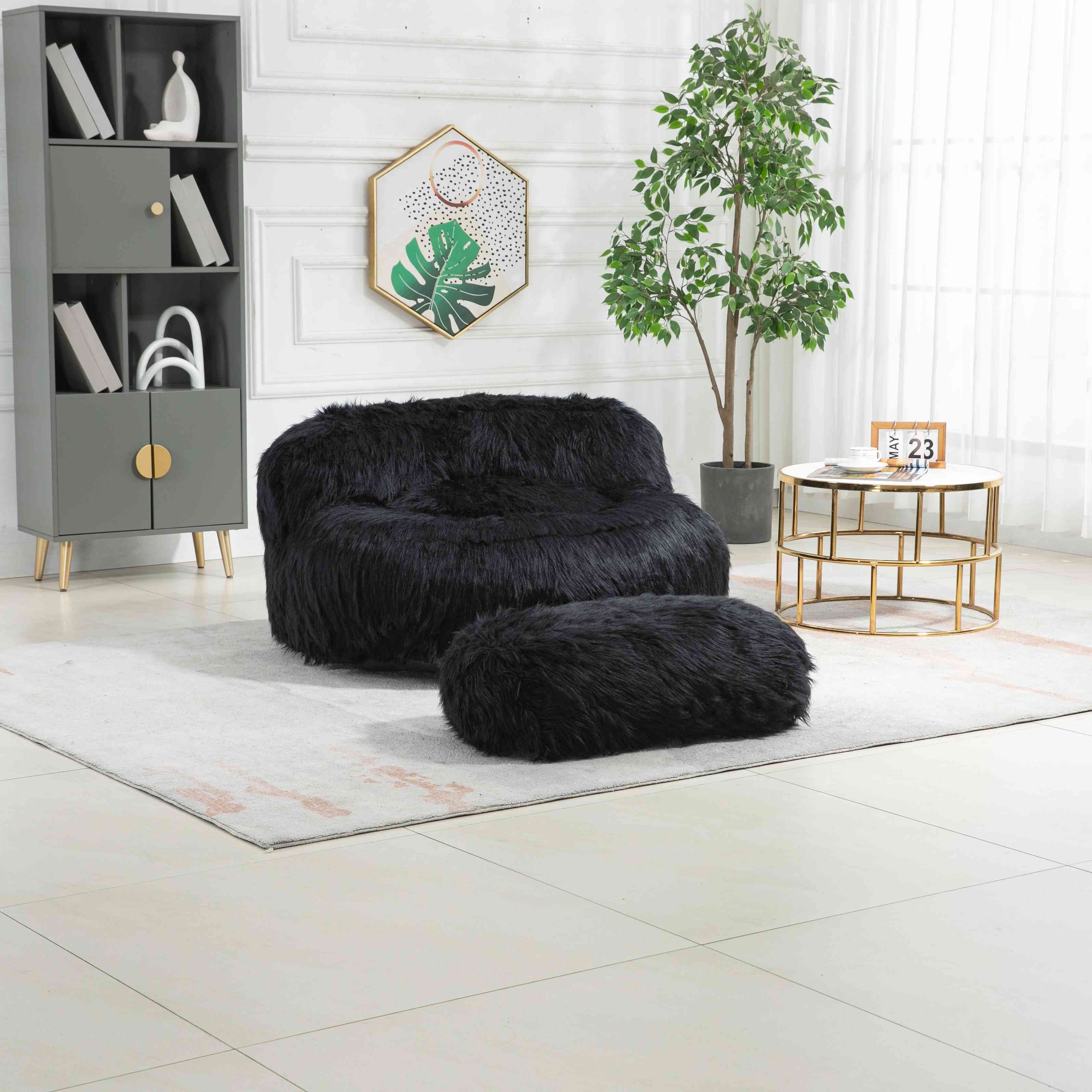 IDEASY Sitzsack Plüsch-Sitzsack-Stuhl, extra großer flauschiger Deko-Hocker (mit Fußstütze, Memory-Schaumstoff-Polsterung), für Wohnzimmer, Wohnung, Schlafzimmer, Heimbüro