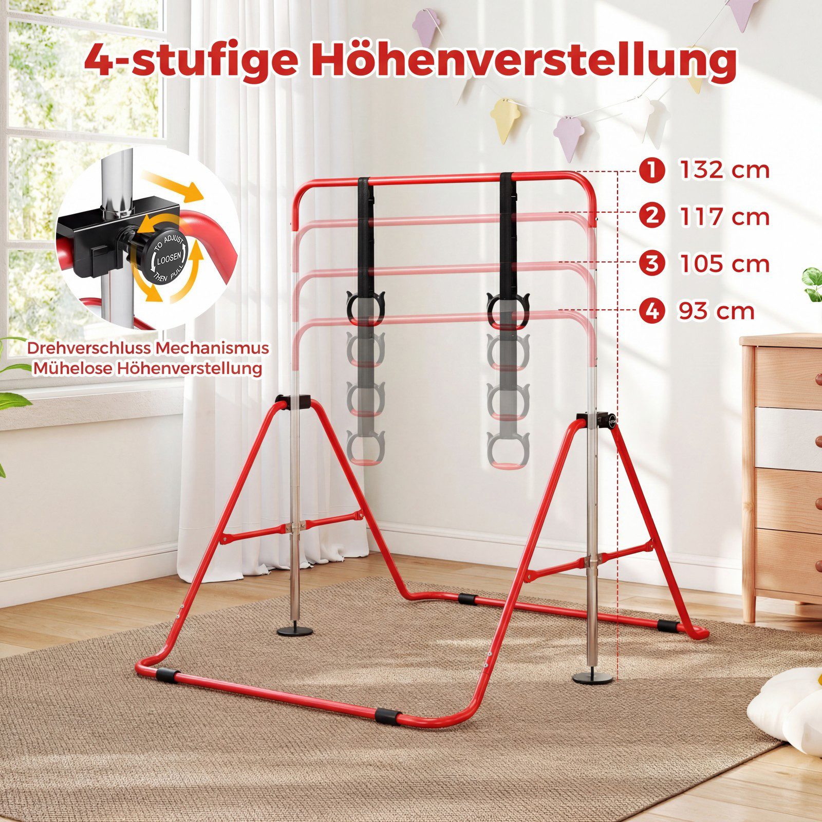 COSTWAY Turnreck, 4-fach höhenverstellbare, mit stabilem Metallrahmen