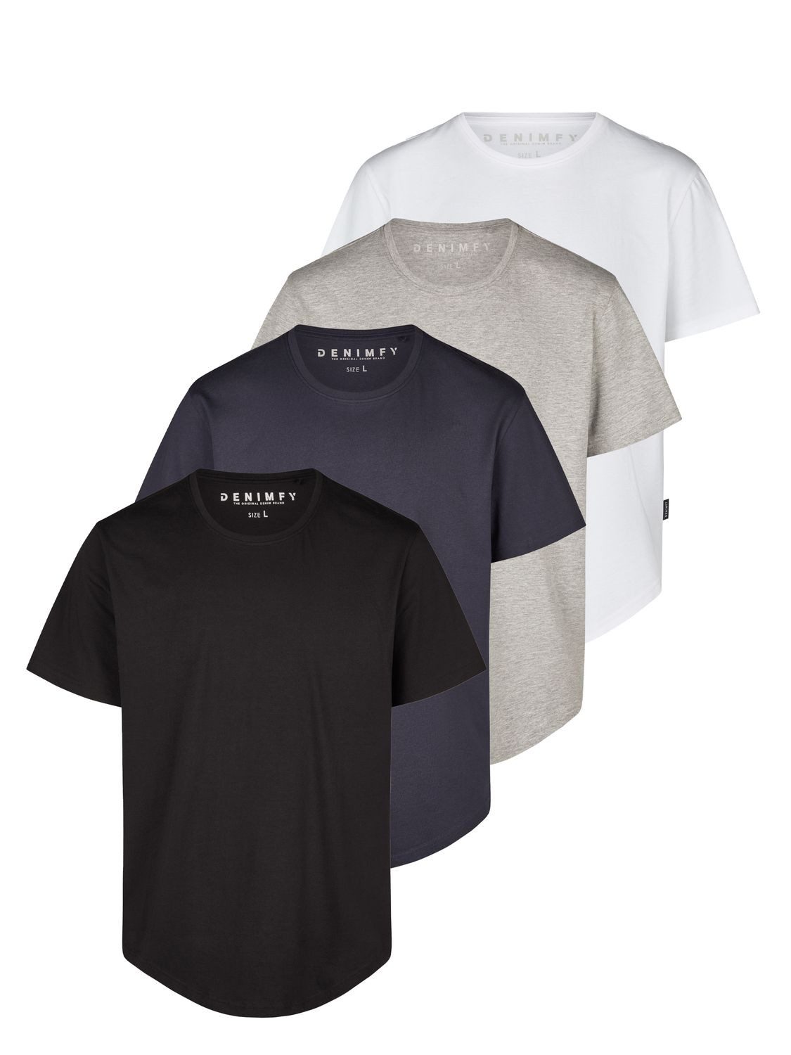 DENIMFY T-Shirt Herren Basicshirt DFPaco 4er Pack Regular Fit (Vorteilspack, 4-tlg) Kurzarm Tee Shirt mit Rundhalsausschnitt aus 100% Baumwolle