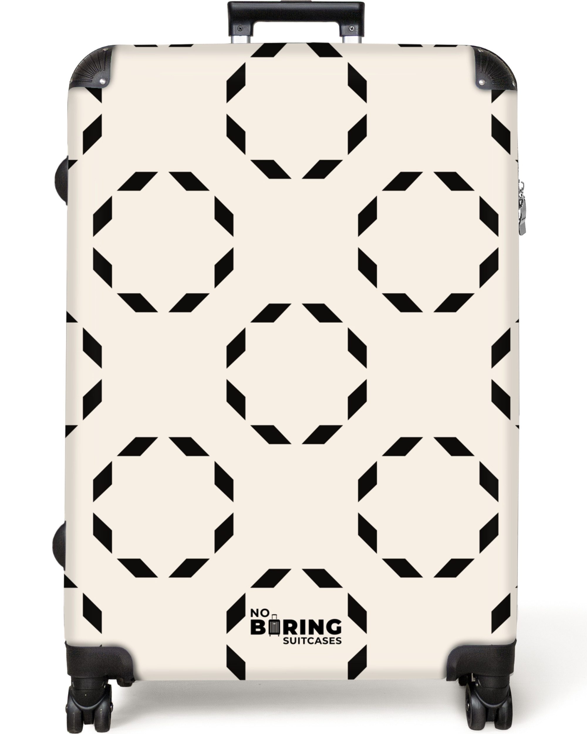 NoBoringSuitcases.com© Hartschalen-Trolley Beige mit schwarzen Kreisen günstig online kaufen