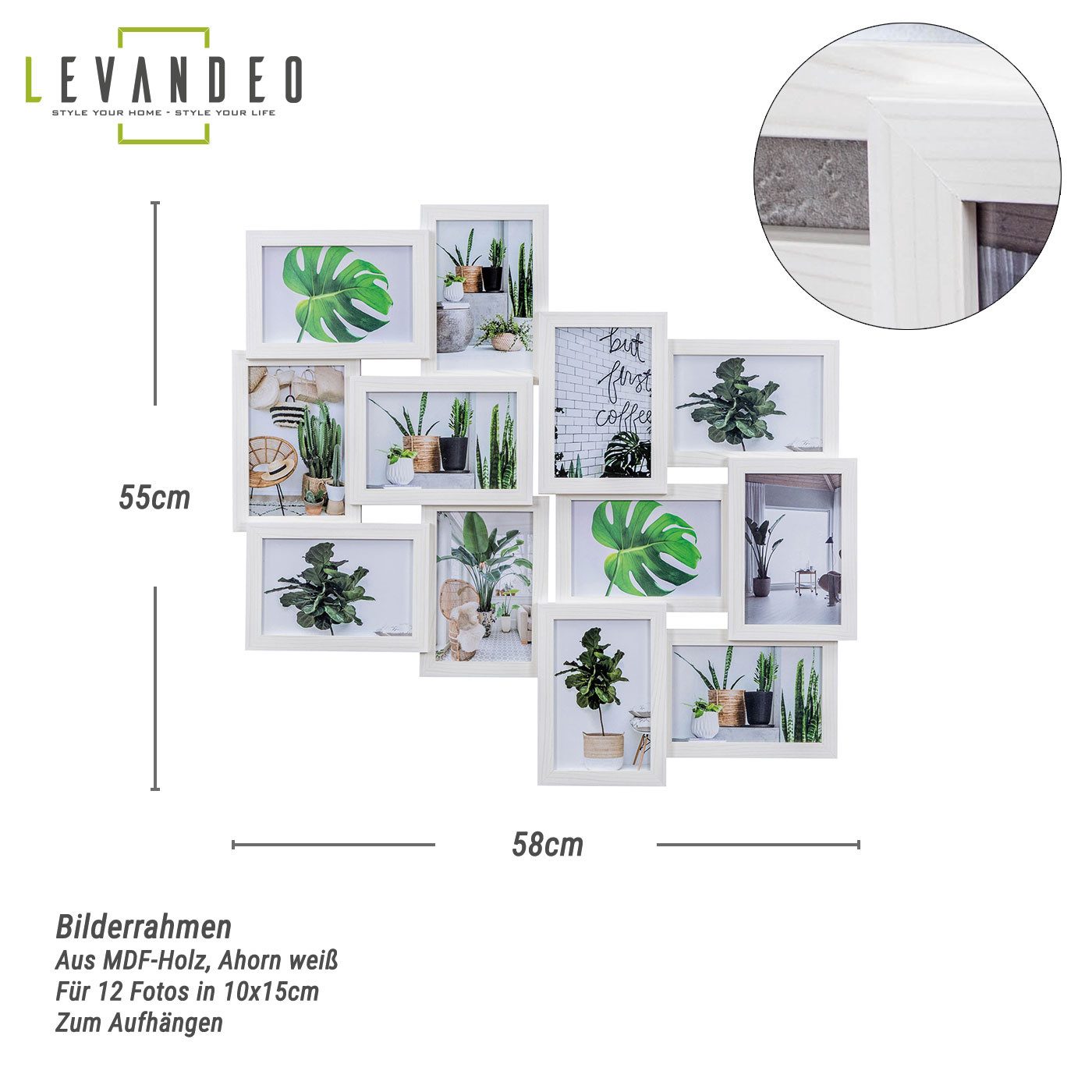 Levandeo® Bilderrahmen Collage, Bilderrahmen 58x55cm Collage 12 Fotos 10x15 günstig online kaufen