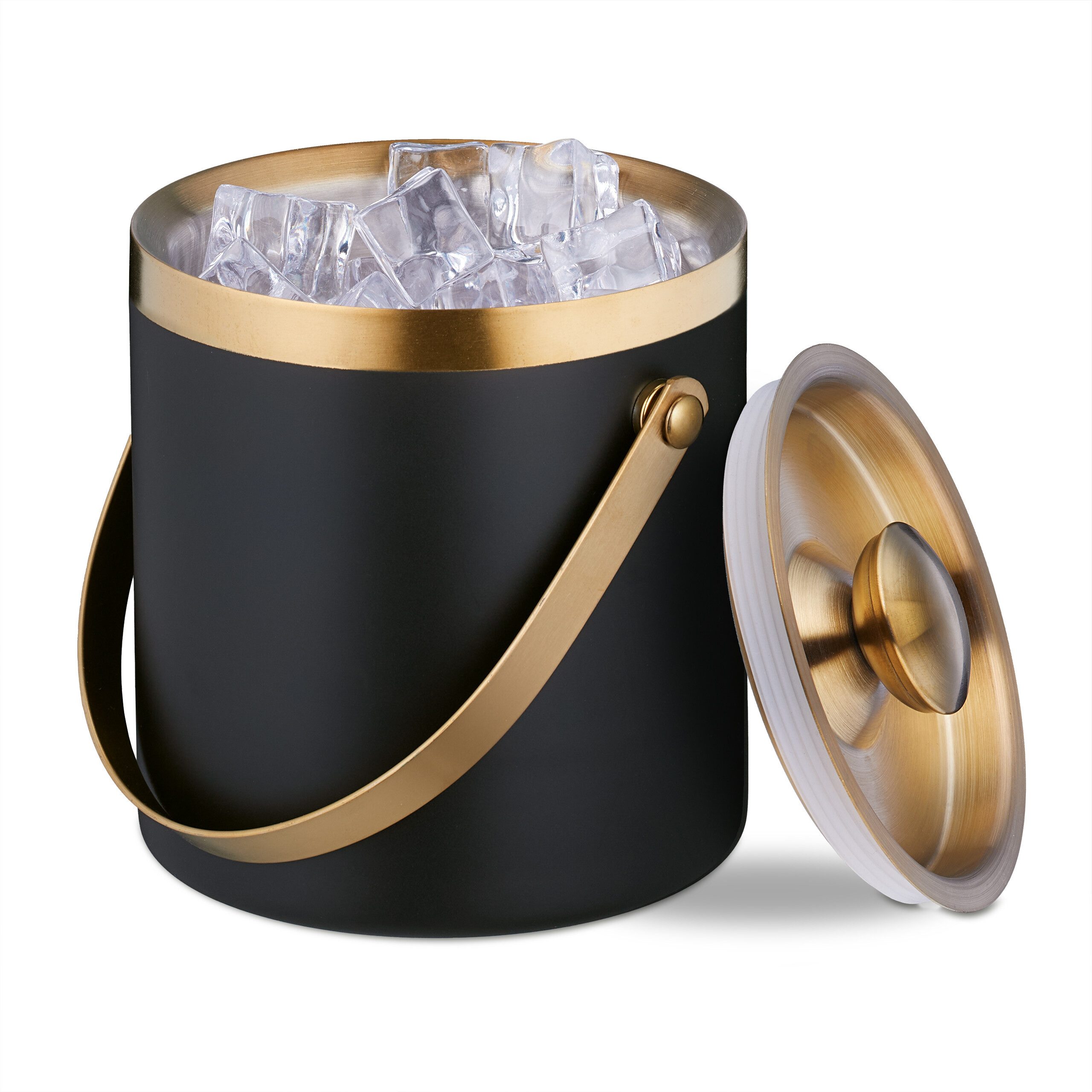 relaxdays Eiseimer Eiswürfelbehälter mit Deckel, schwarz