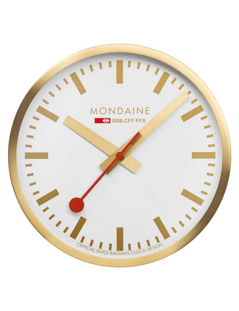 MONDAINE Wanduhr Mondaine A995.CLOCK.17SBG goldene Wand-, Bahnhofsuhr 40 cm aus Alumini