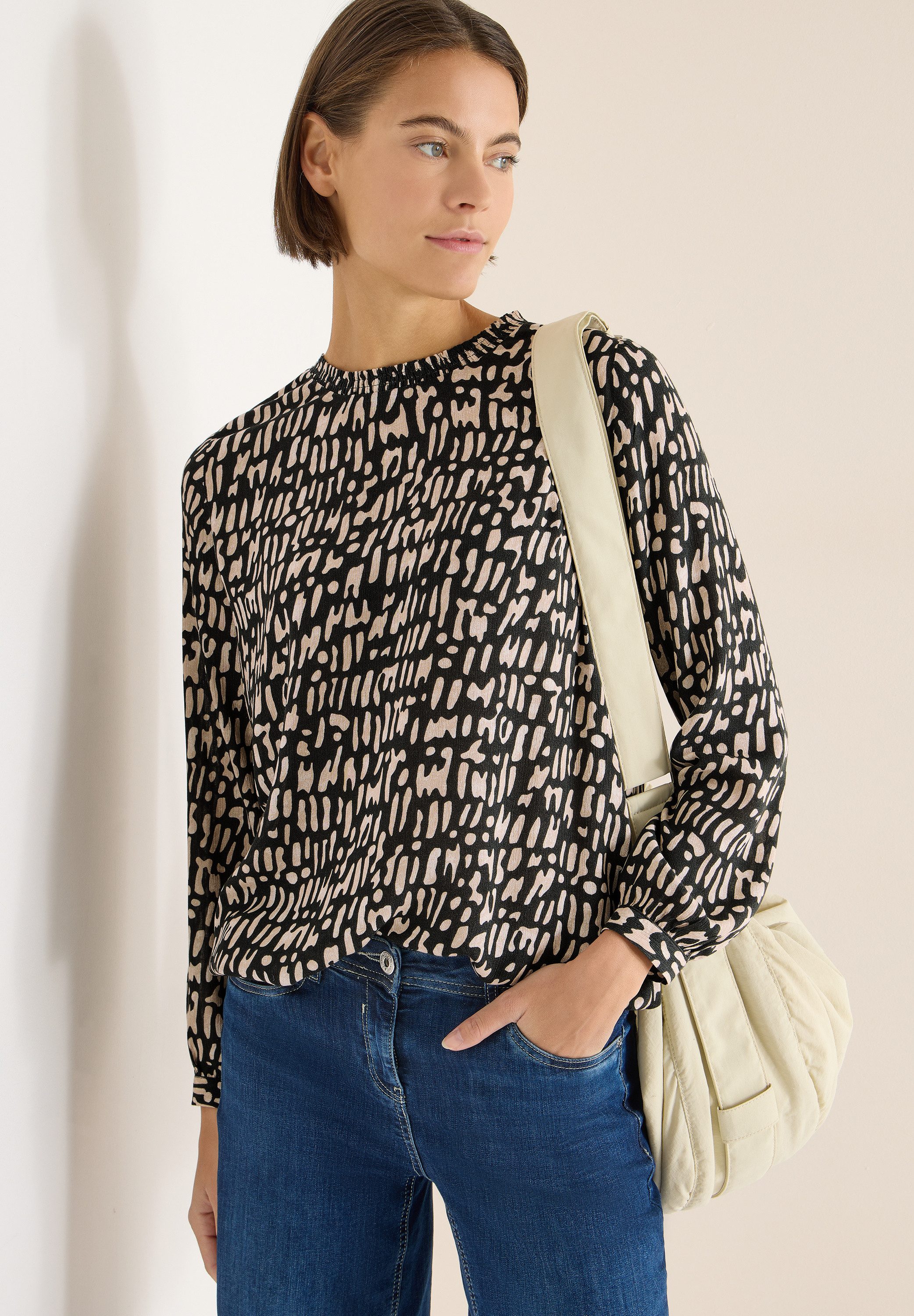 CECIL Langarmbluse mit Smock-Ausschnitt und grafischem Muster