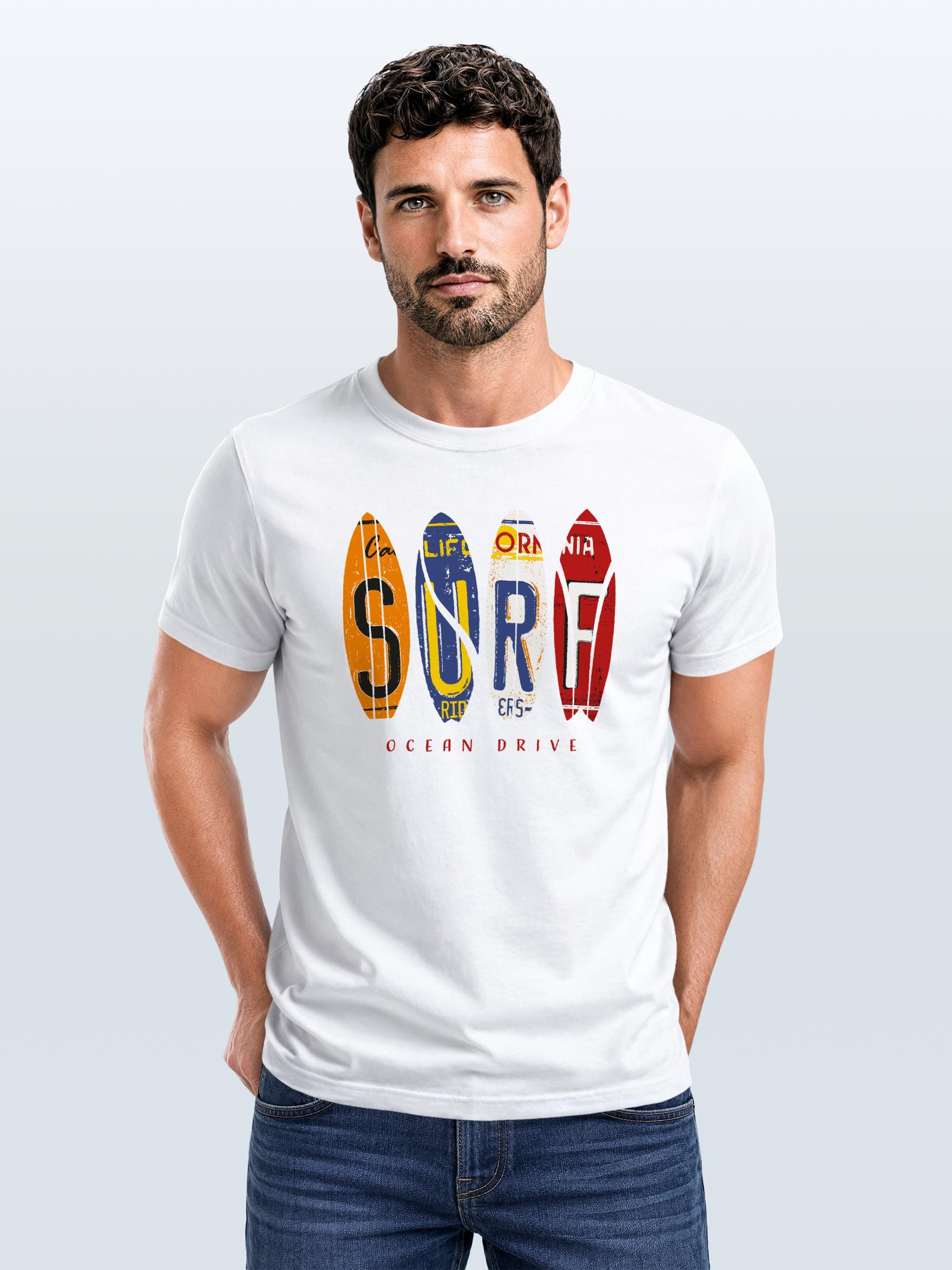 Neverless Print-Shirt Herren T-Shirt Print Surfboards California Surfing Ocean Drive Sommer mit Print
