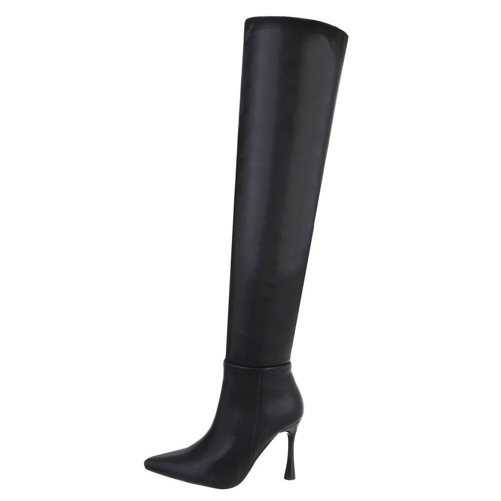 Ital-Design Damen Abendschuhe Party & Pfennig-/Stilettoabsatz Stiefel High-Heel in Overkneestiefel Clubwear Schwarz