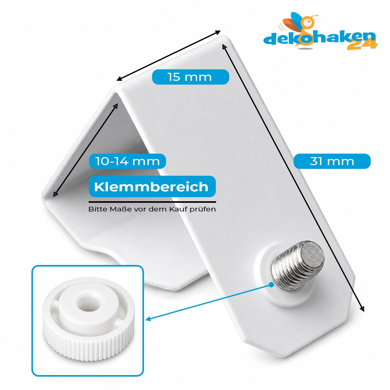 dekohaken24.de Klemmbefestigung Plisseehalter, Ersatzhalter für Plissees, Klemmträger Plissee, für verschiedenen Klemmbereiche verfügbar, (4 Stück im Set), Montage von Plissee, Faltrollo oder Jalousie ohne bohren oder kleben
