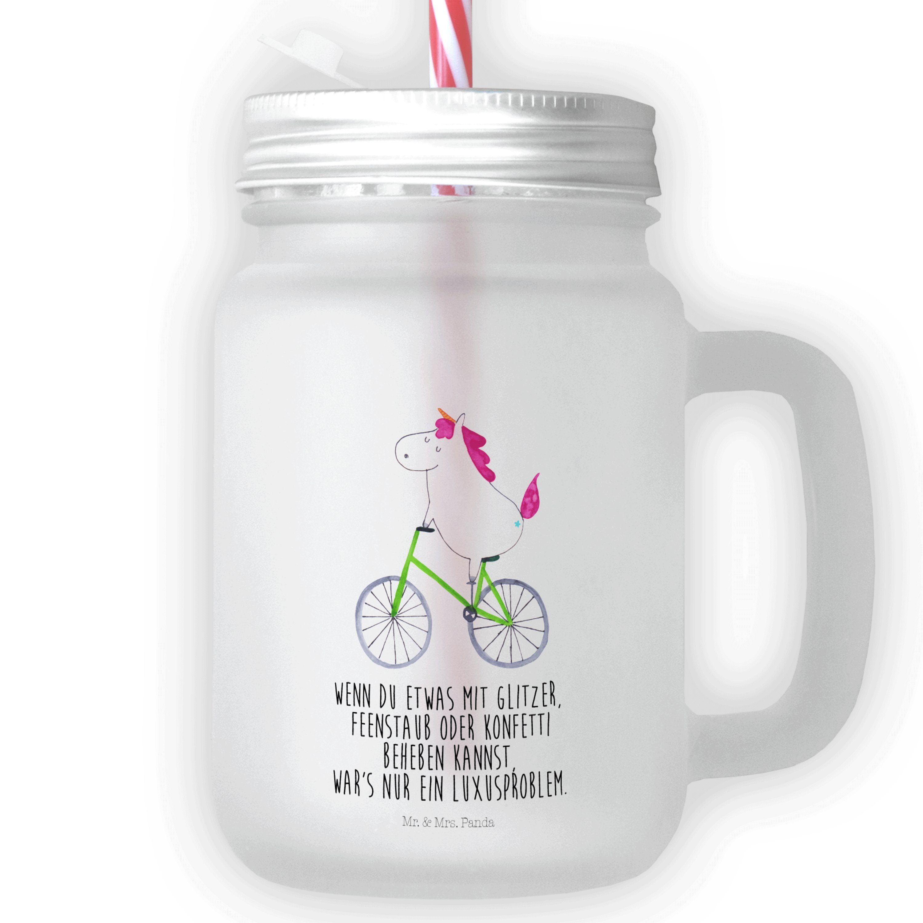 Mr. & Mrs. Panda Glas Einhorn Radfahrer - Transparent - Geschenk, Sommerglas, Liebeskummer, Premium Glas | Gläser