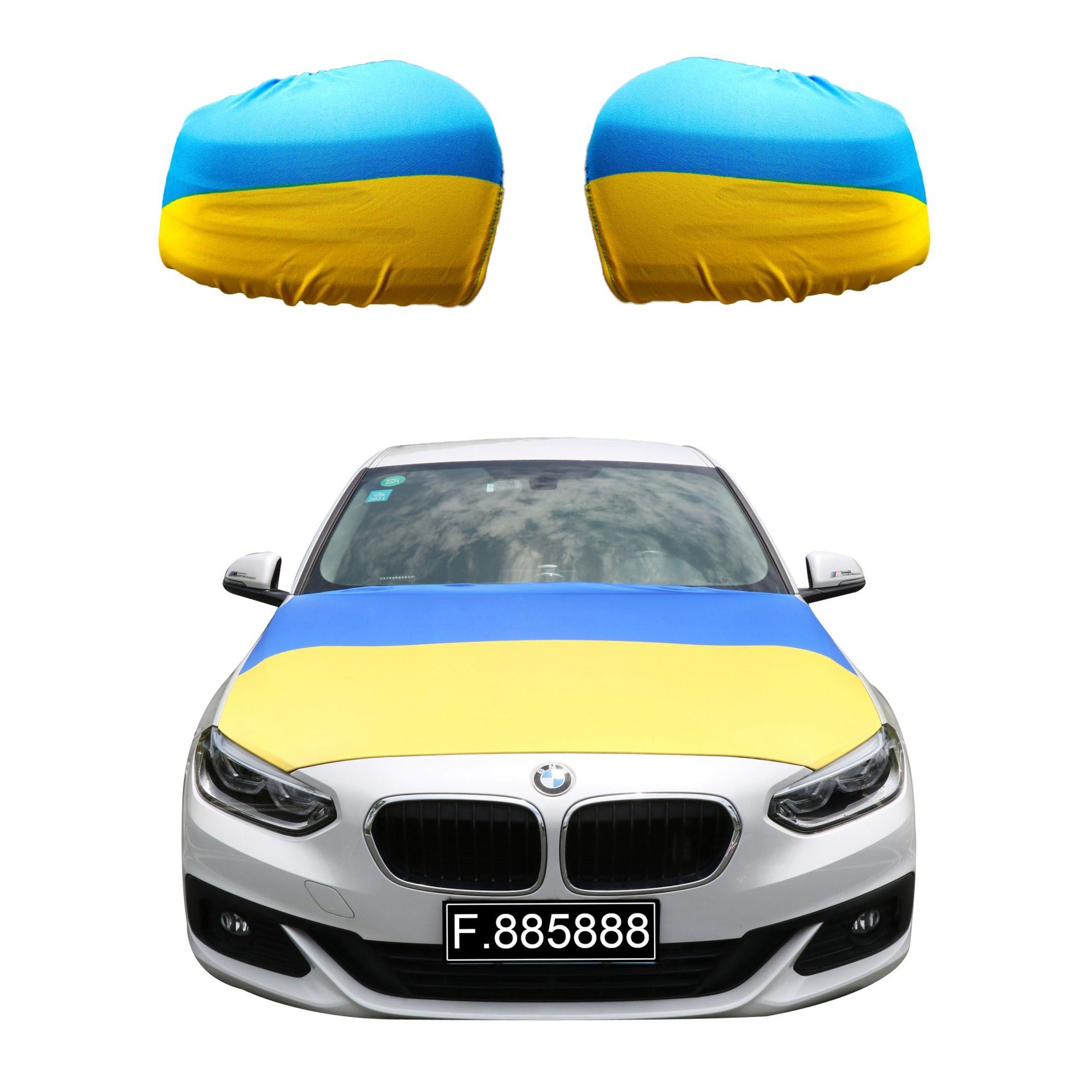 Sonia Originelli Fahne Fanset "Ukraine" Außenspiegel Modelle, Flagge: PKW x Ukrain Flagge, für 150cm ca. gängigen Motorhaube alle Motorhauben 115